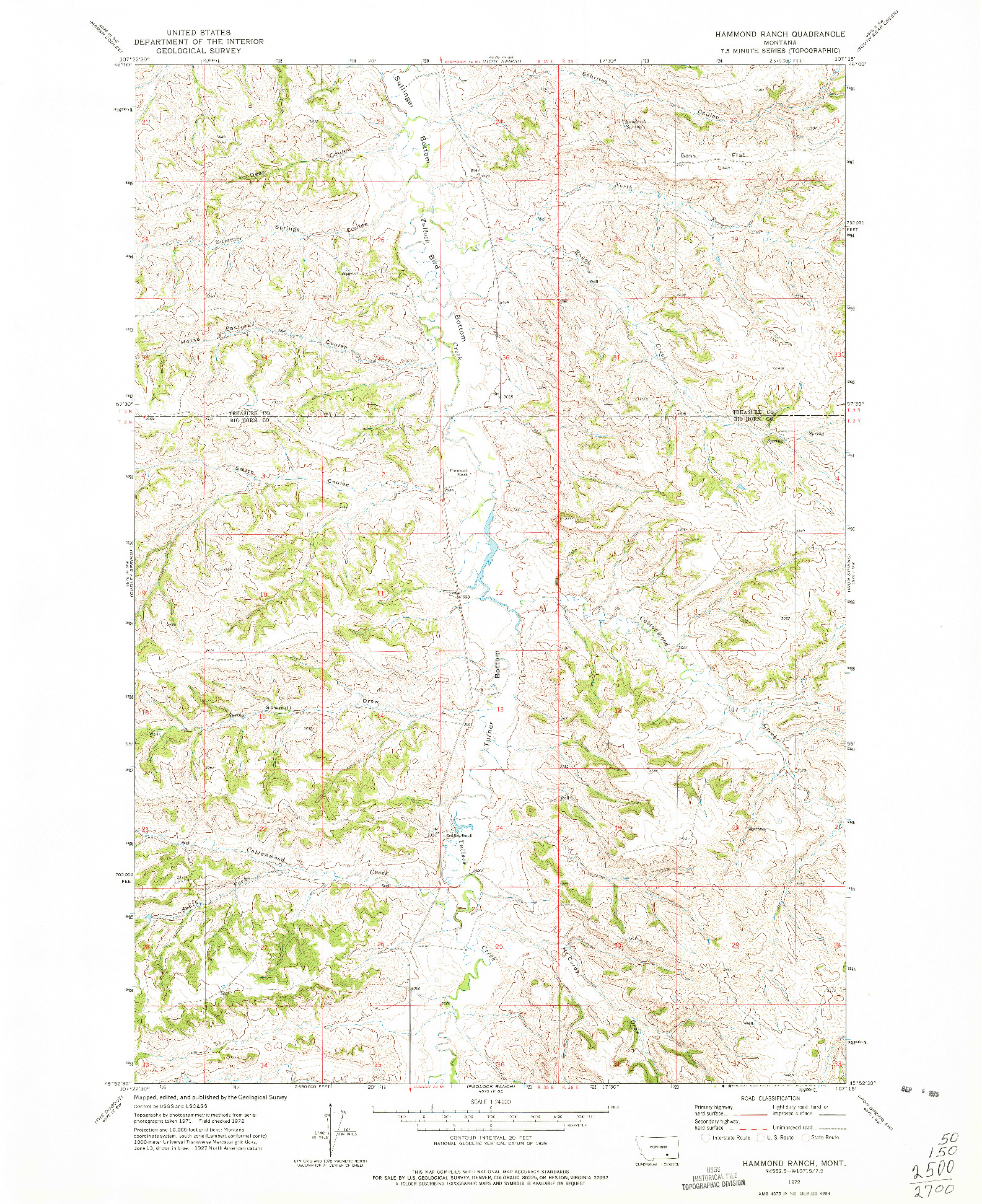 USGS 1:24000-SCALE QUADRANGLE FOR HAMMOND RANCH, MT 1972