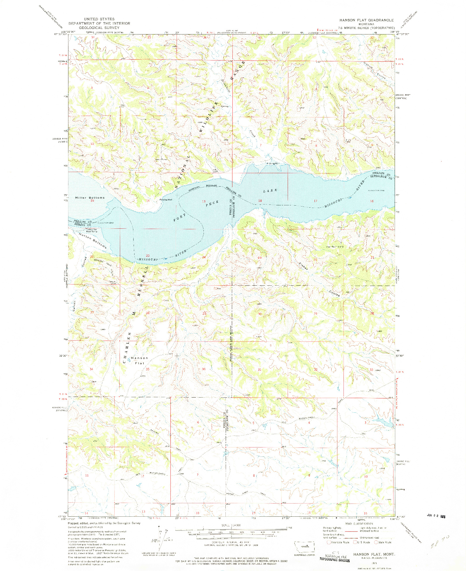 USGS 1:24000-SCALE QUADRANGLE FOR HANSON FLAT, MT 1971