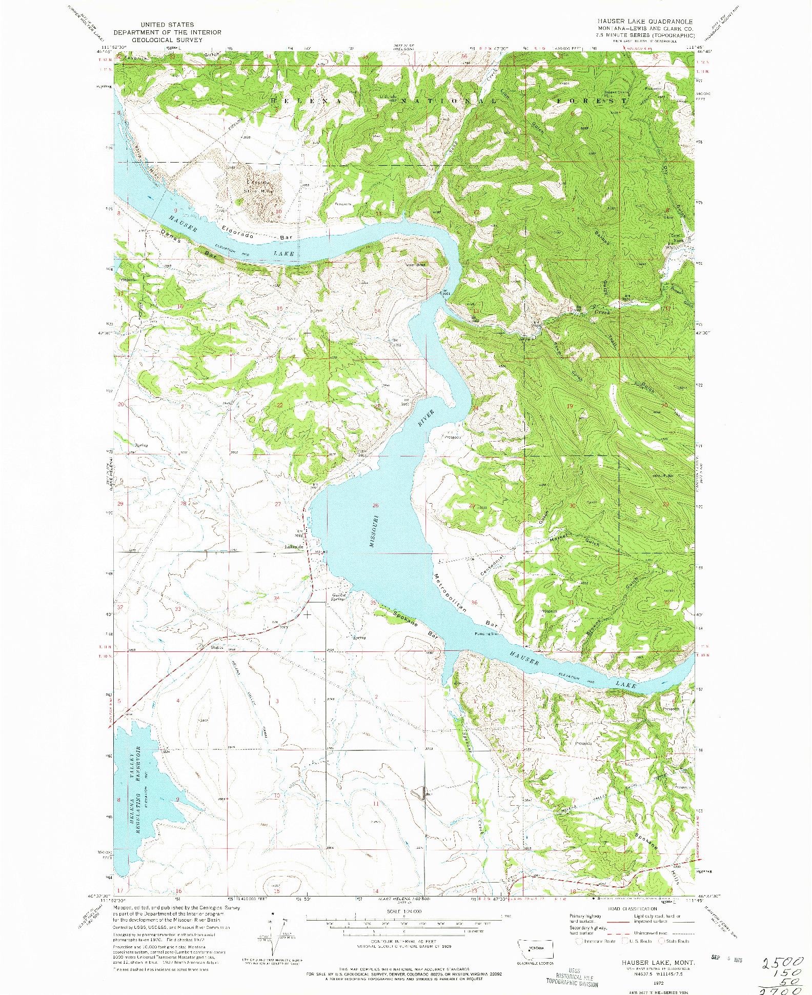 USGS 1:24000-SCALE QUADRANGLE FOR HAUSER LAKE, MT 1972