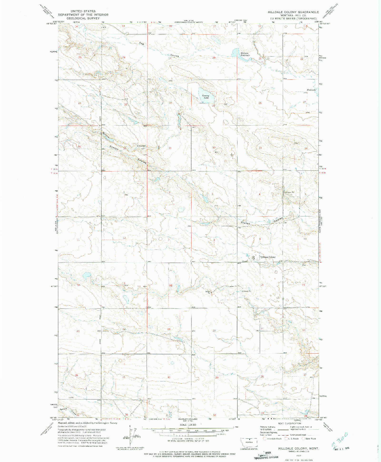 USGS 1:24000-SCALE QUADRANGLE FOR HILLDALE COLONY, MT 1972