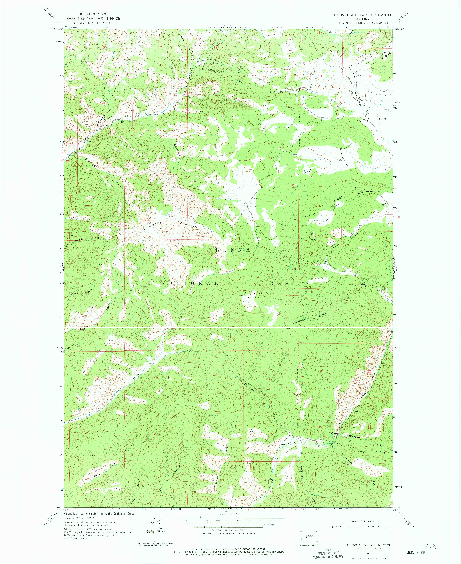 USGS 1:24000-SCALE QUADRANGLE FOR HOGBACK MOUNTAIN, MT 1962