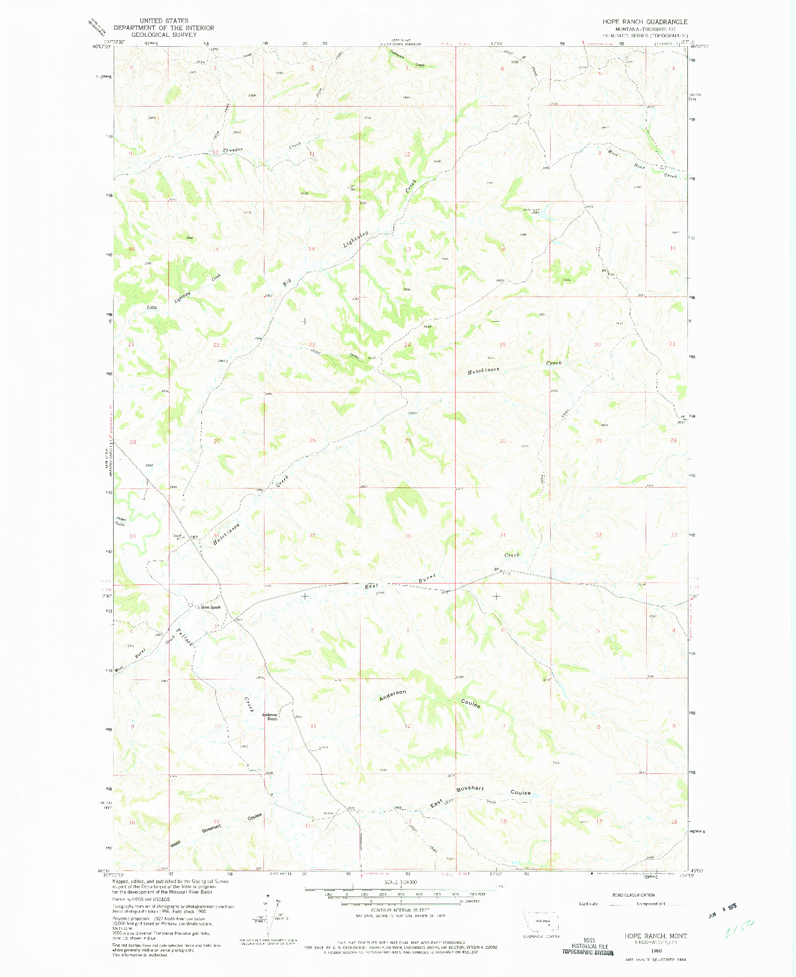 USGS 1:24000-SCALE QUADRANGLE FOR HOPE RANCH, MT 1960