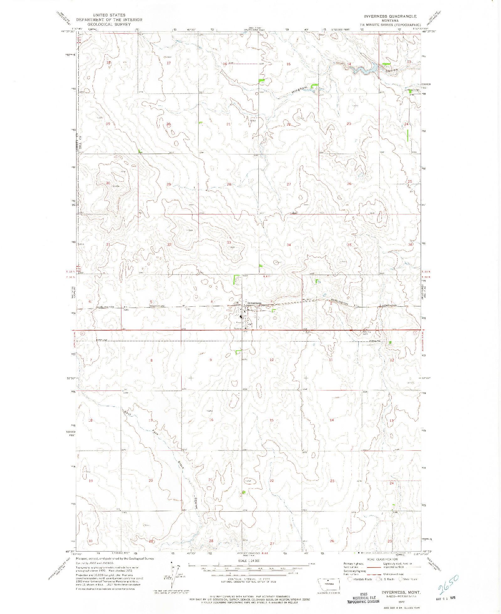 USGS 1:24000-SCALE QUADRANGLE FOR INVERNESS, MT 1972