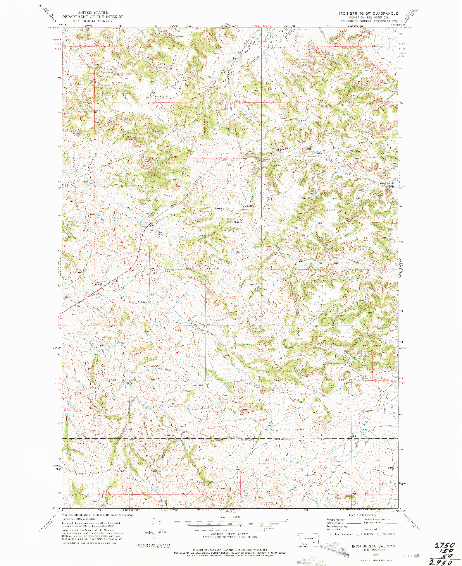 USGS 1:24000-SCALE QUADRANGLE FOR IRON SPRING SW, MT 1972