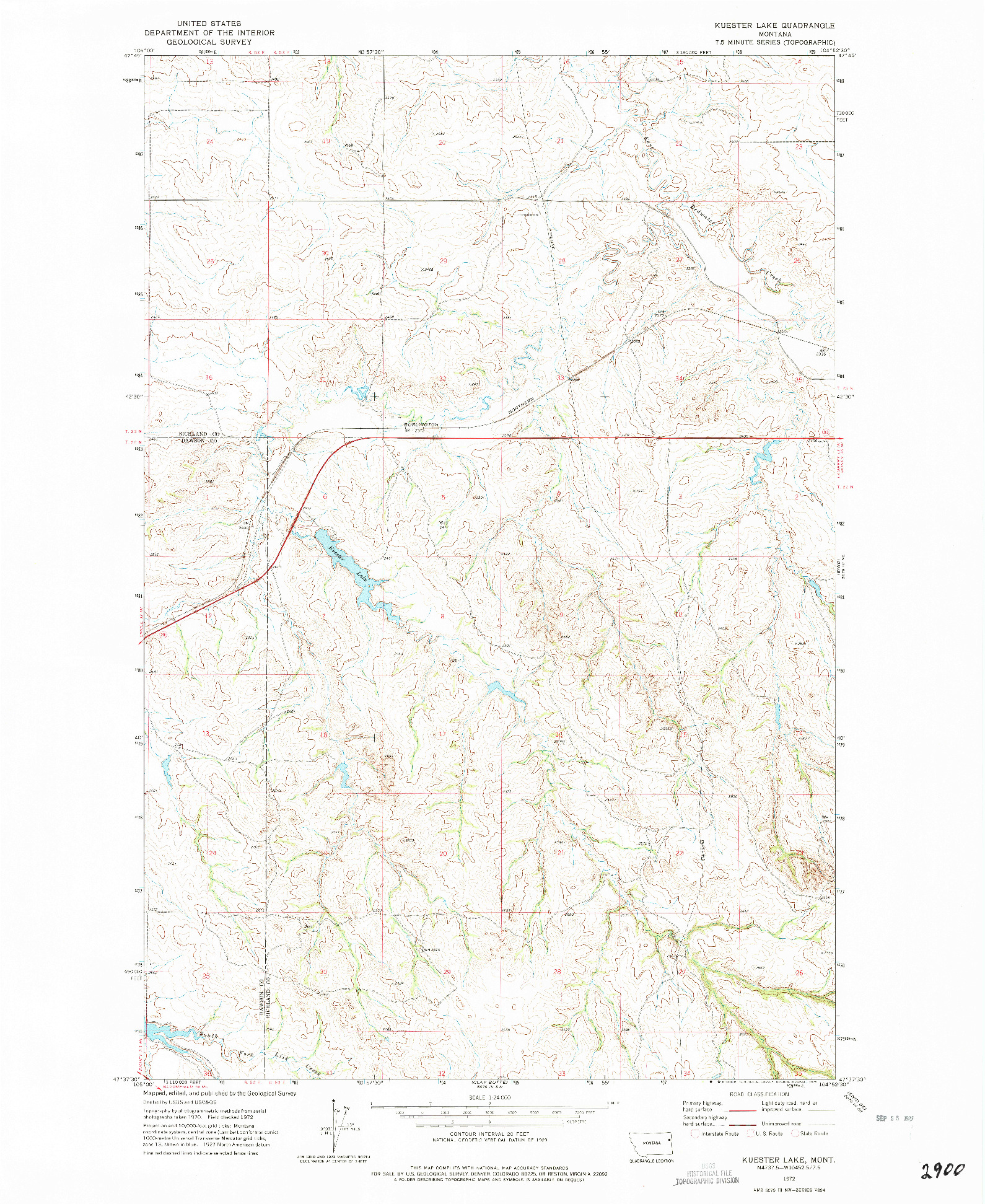 USGS 1:24000-SCALE QUADRANGLE FOR KUESTER LAKE, MT 1972