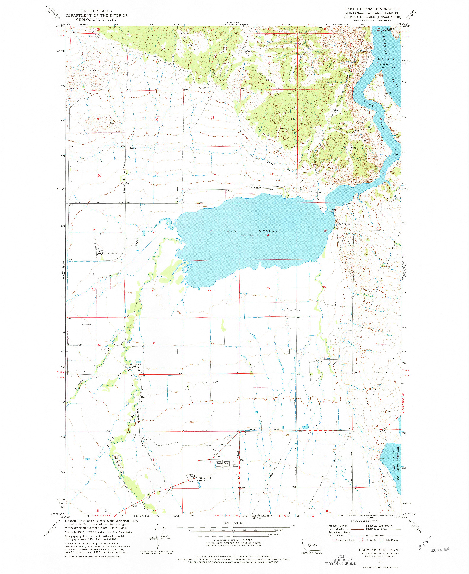 USGS 1:24000-SCALE QUADRANGLE FOR LAKE HELENA, MT 1972