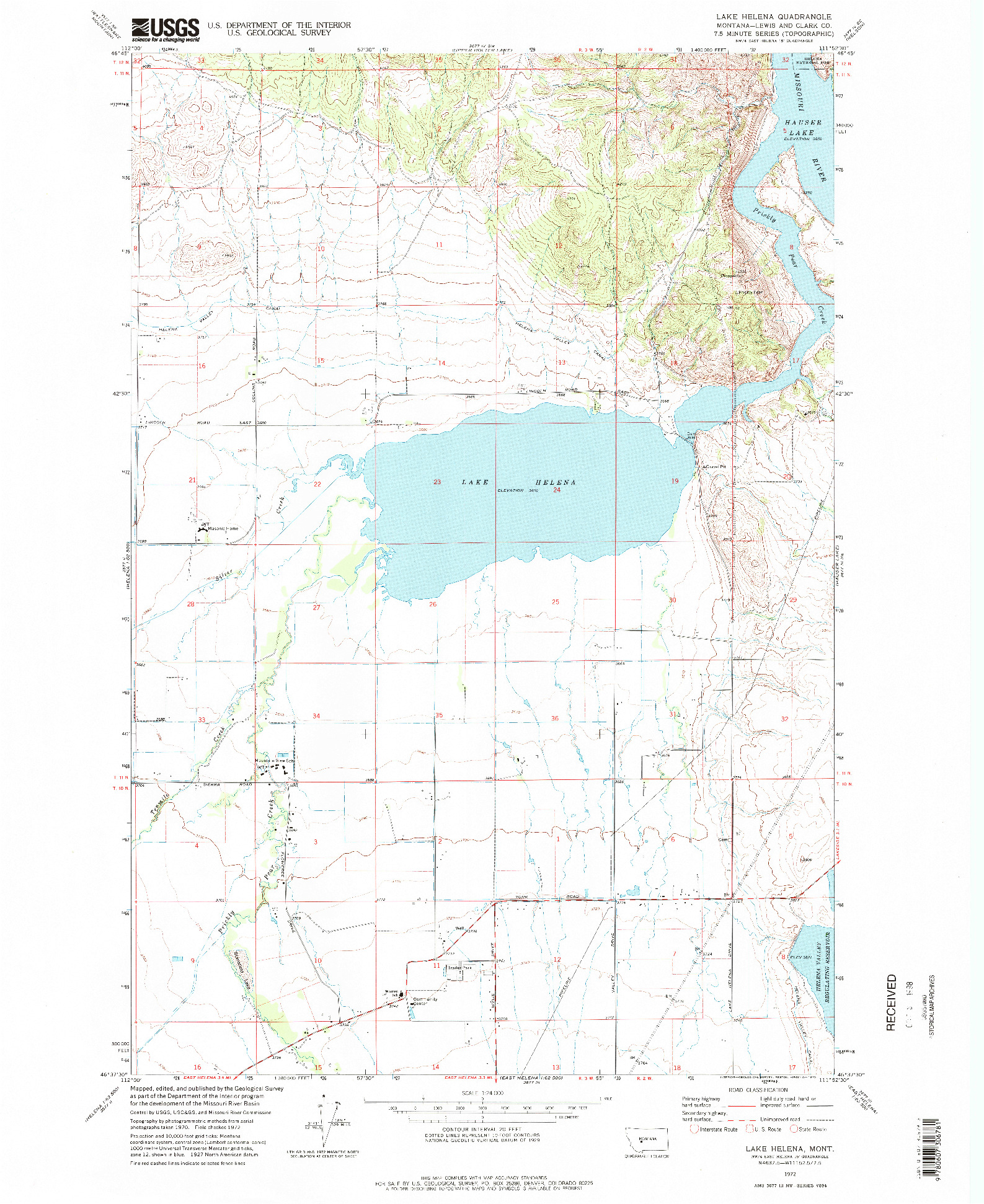 USGS 1:24000-SCALE QUADRANGLE FOR LAKE HELENA, MT 1972