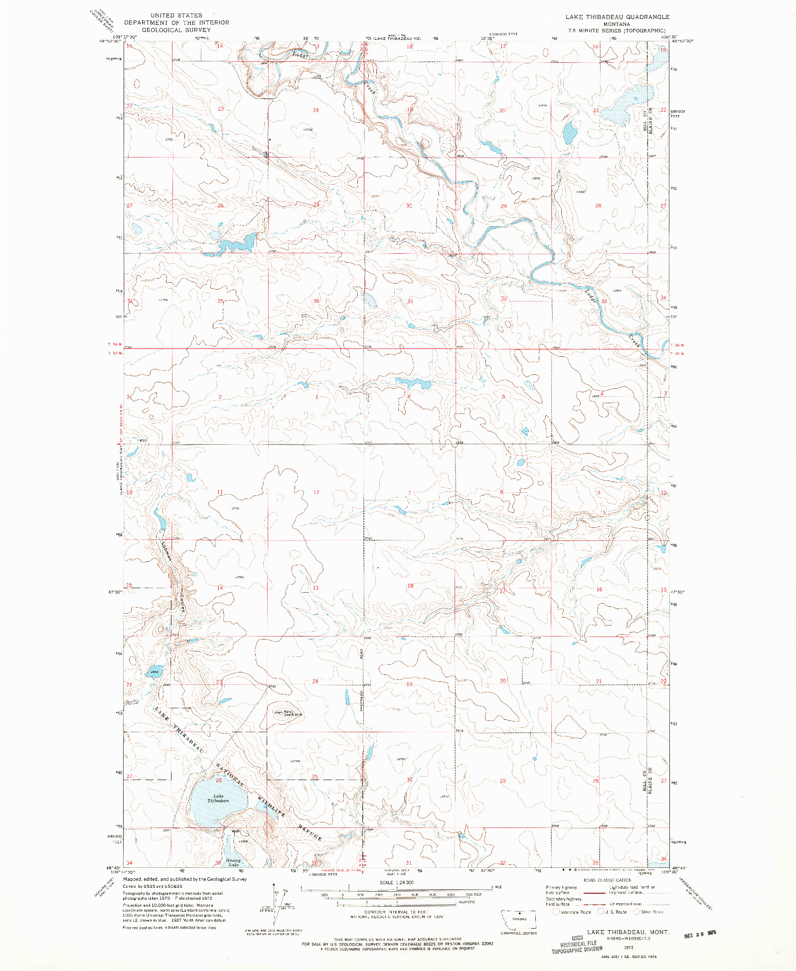 USGS 1:24000-SCALE QUADRANGLE FOR LAKE THIBADEAU, MT 1972