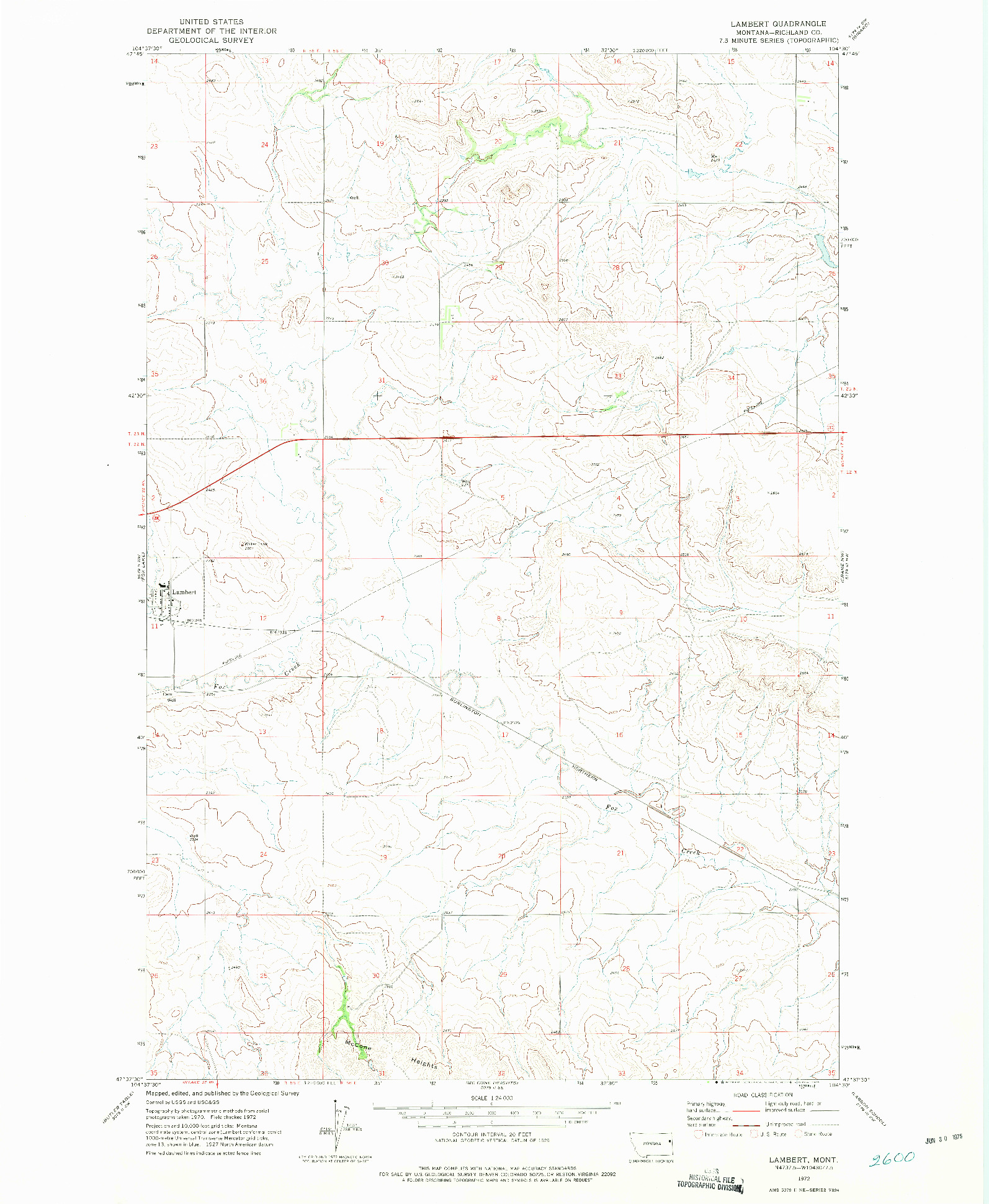 USGS 1:24000-SCALE QUADRANGLE FOR LAMBERT, MT 1972