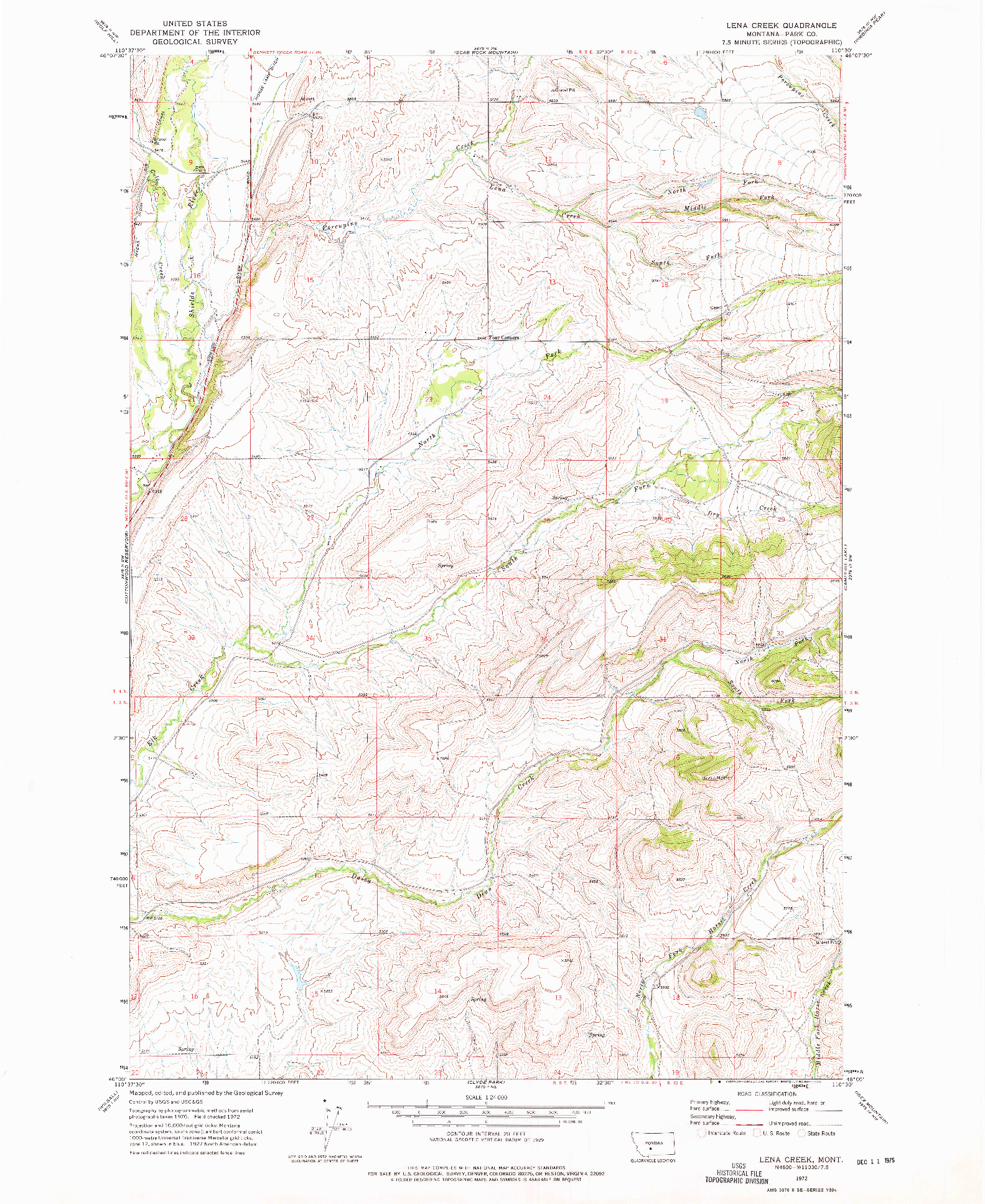 USGS 1:24000-SCALE QUADRANGLE FOR LENA CREEK, MT 1972