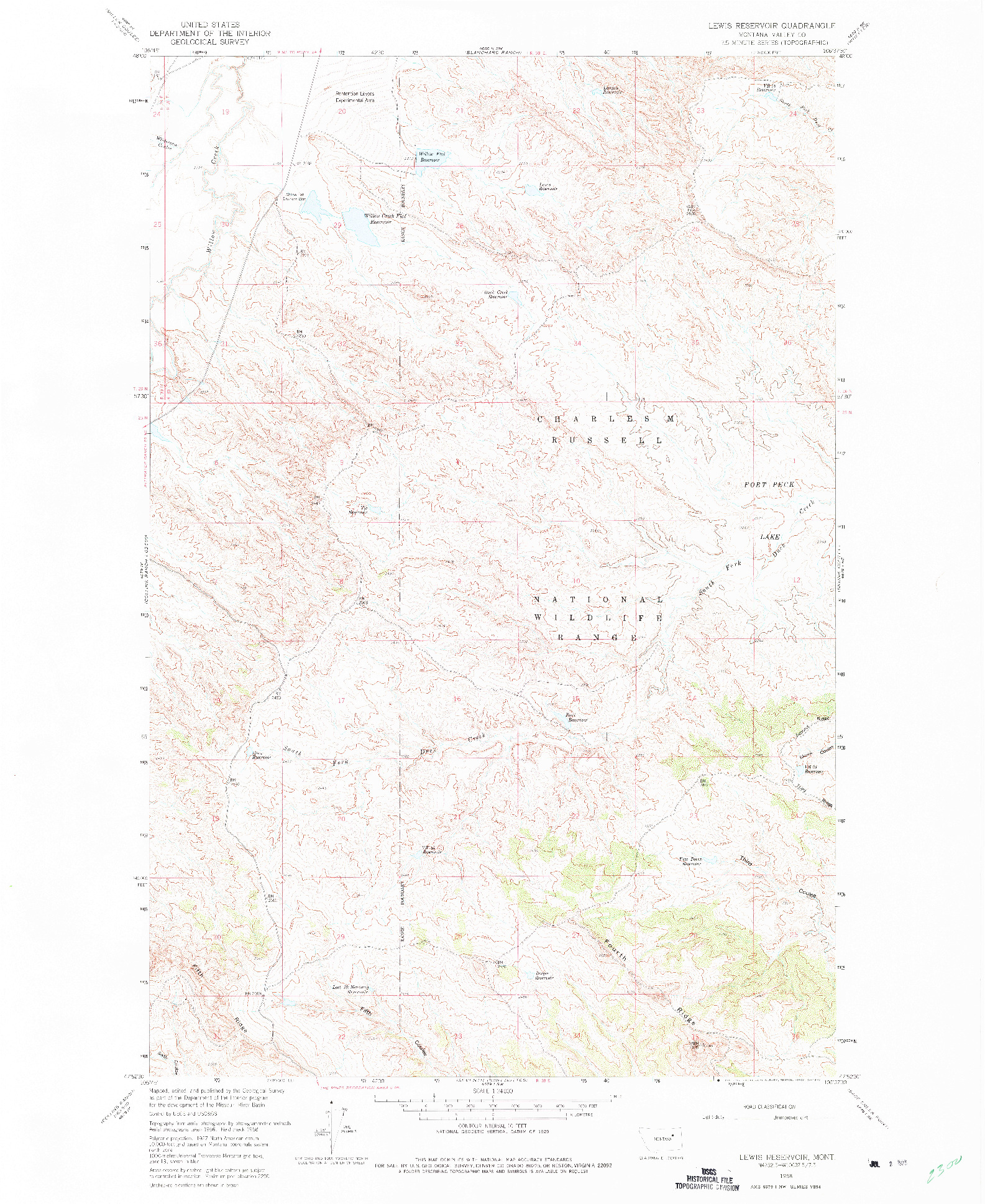 USGS 1:24000-SCALE QUADRANGLE FOR LEWIS RESERVOIR, MT 1958