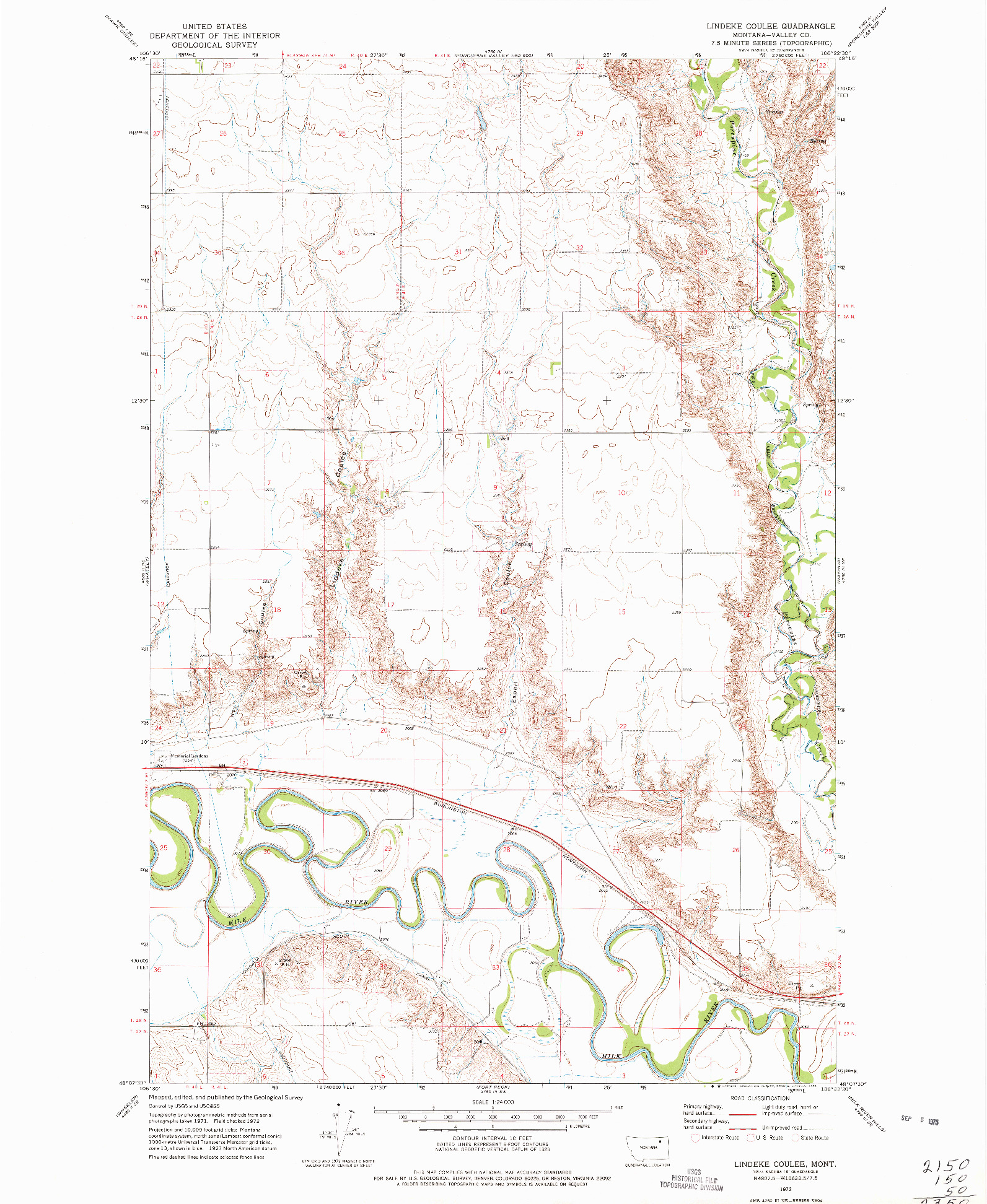 USGS 1:24000-SCALE QUADRANGLE FOR LINDEKE COULEE, MT 1972
