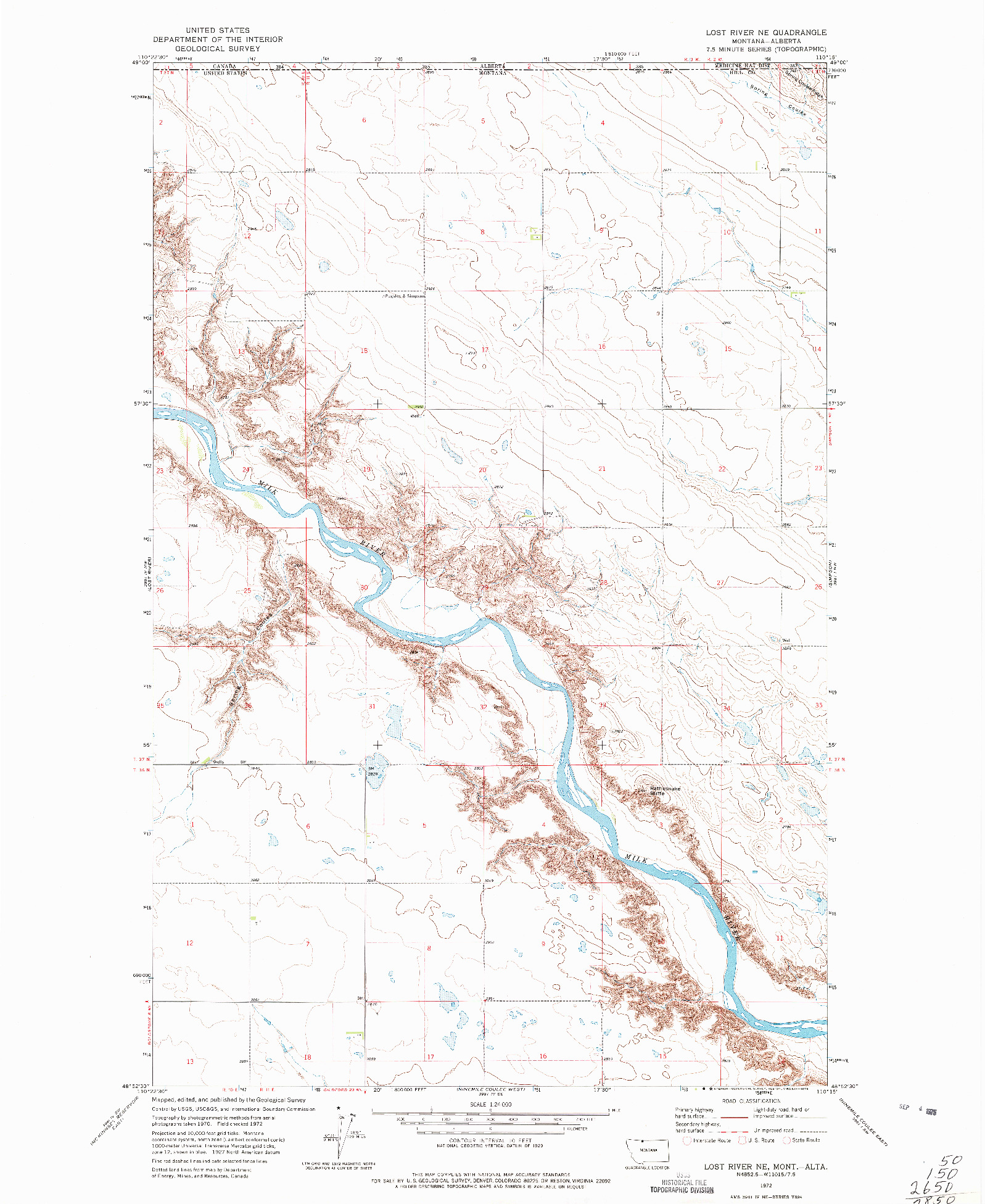 USGS 1:24000-SCALE QUADRANGLE FOR LOST RIVER NE, MT 1972