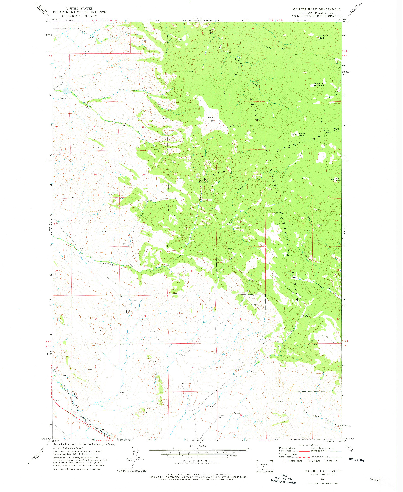 USGS 1:24000-SCALE QUADRANGLE FOR MANGER PARK, MT 1971