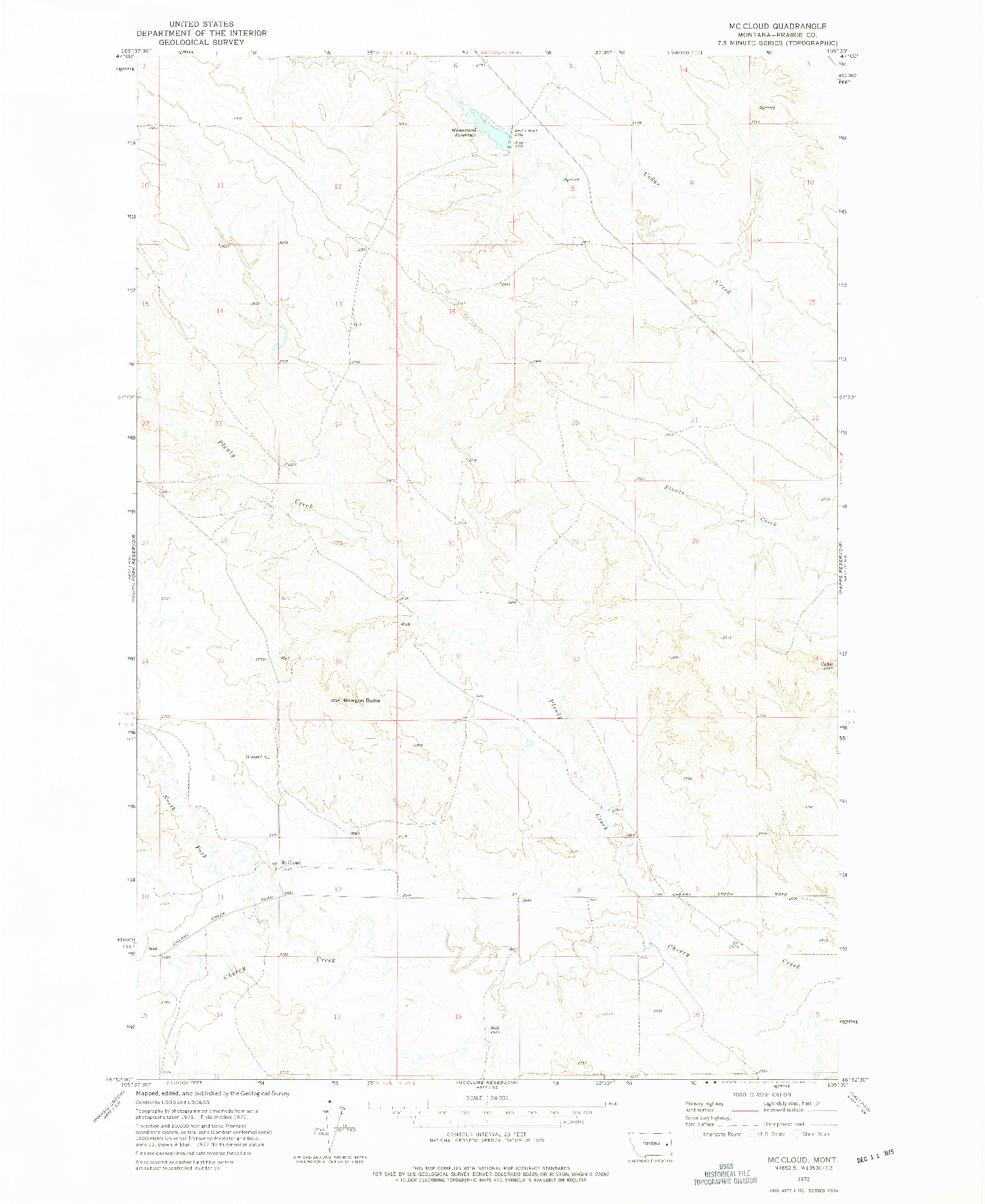 USGS 1:24000-SCALE QUADRANGLE FOR MC CLOUD, MT 1972