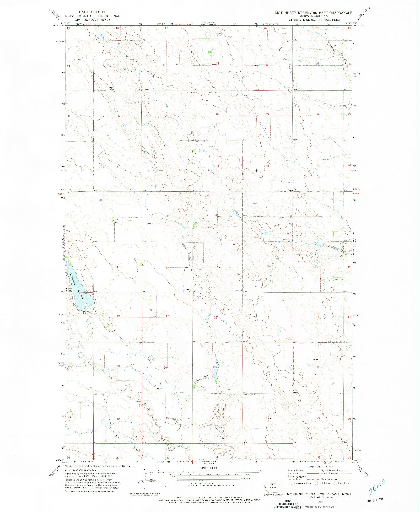 USGS 1:24000-SCALE QUADRANGLE FOR MC KINNSEY RESERVOIR EAST, MT 1972