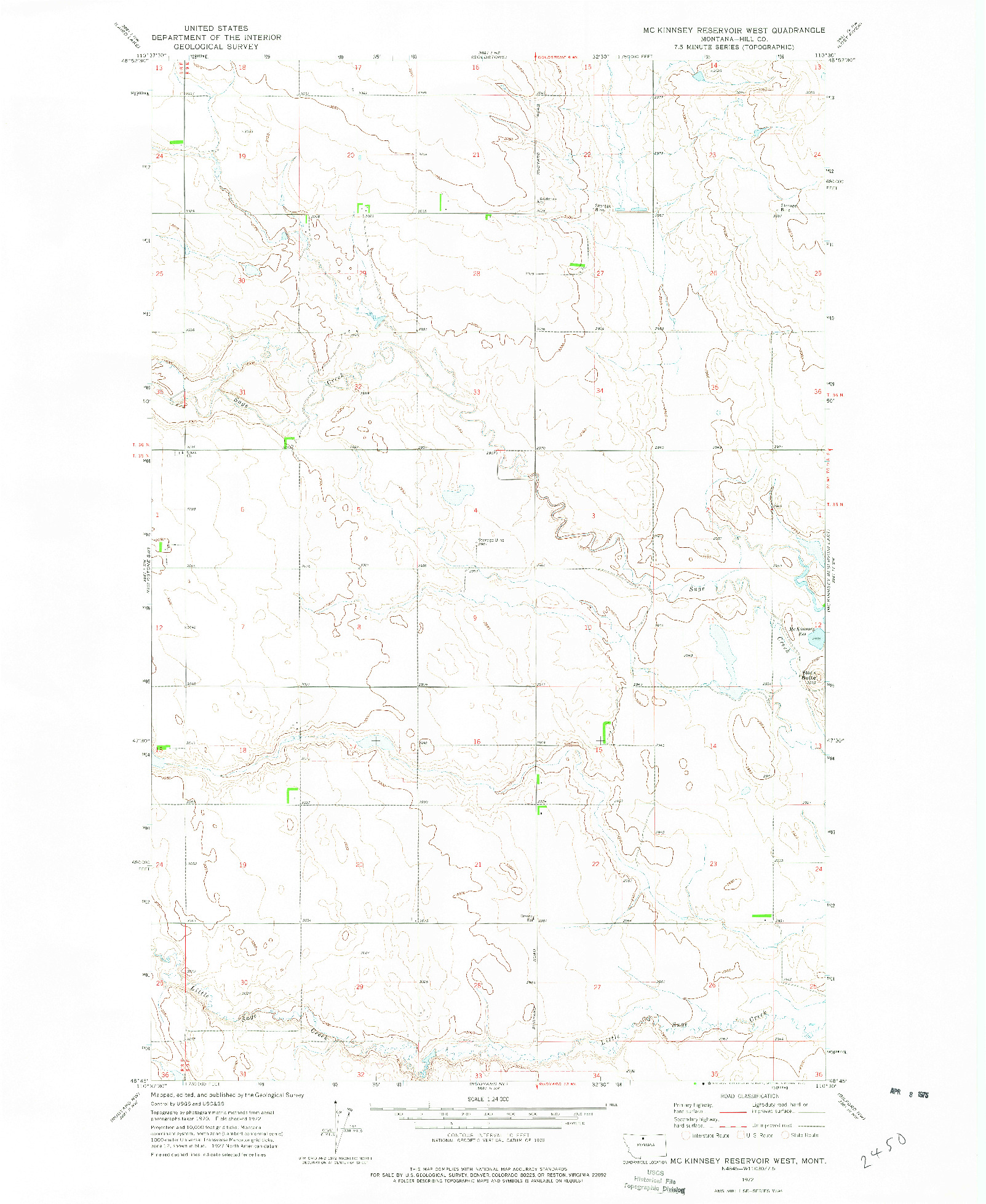 USGS 1:24000-SCALE QUADRANGLE FOR MC KINNSEY RESERVOIR WEST, MT 1972