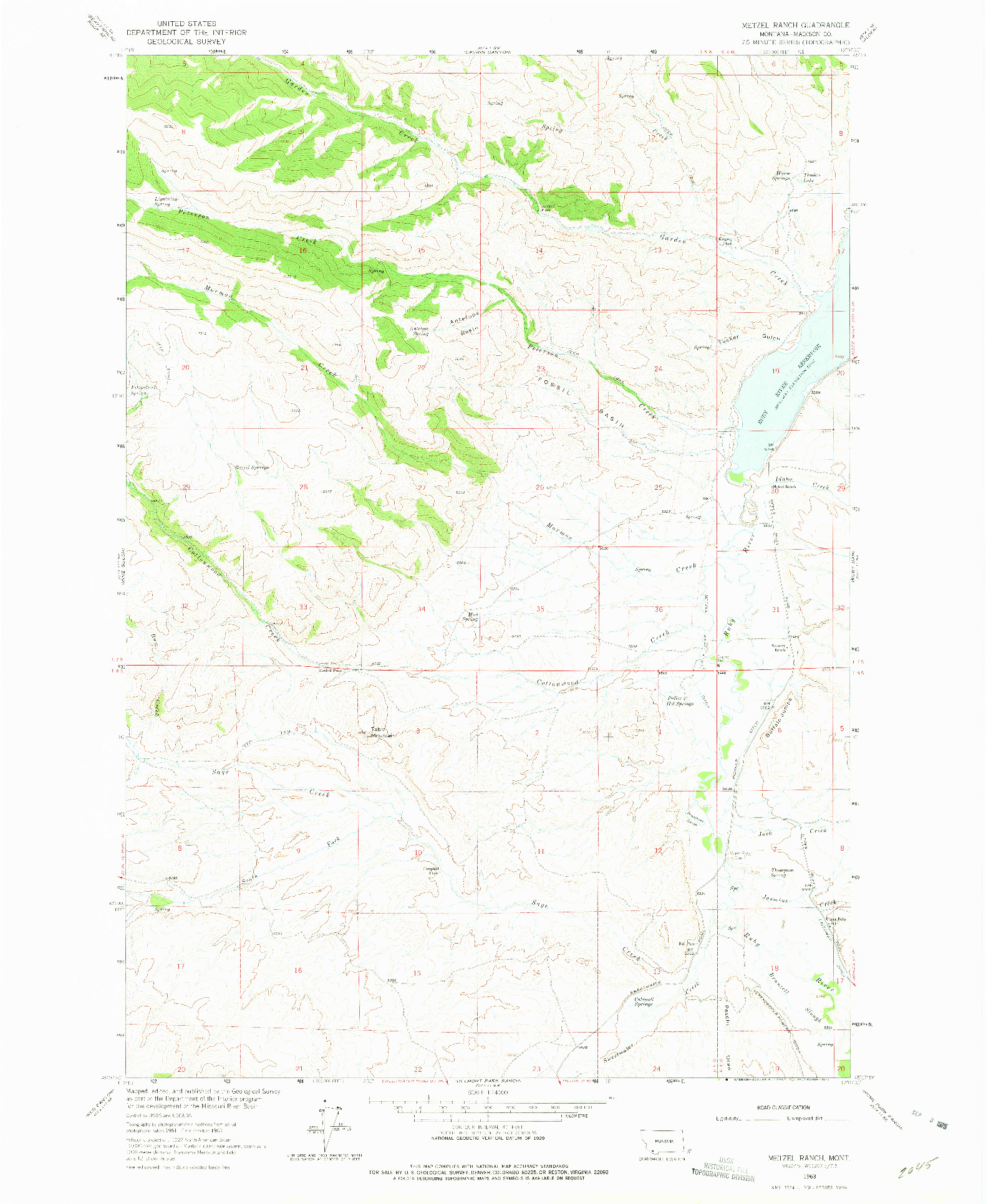 USGS 1:24000-SCALE QUADRANGLE FOR METZEL RANCH, MT 1963