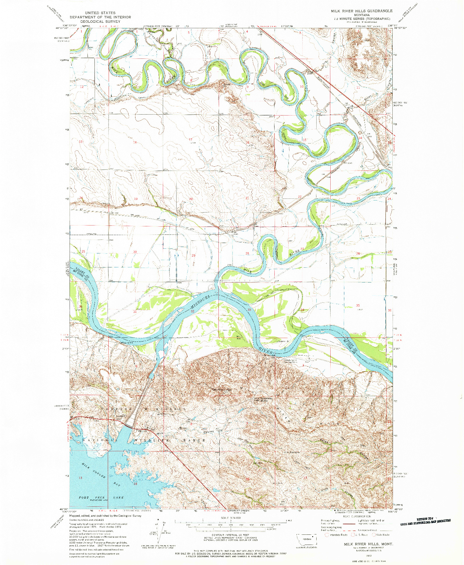 USGS 1:24000-SCALE QUADRANGLE FOR MILK RIVER HILLS, MT 1972