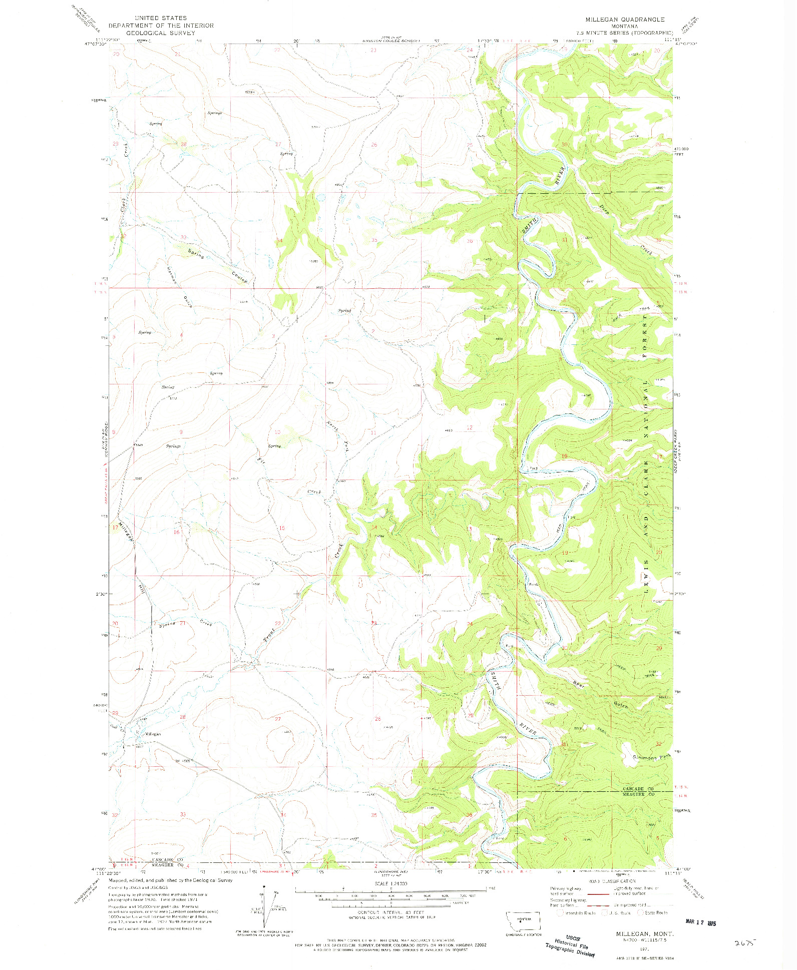 USGS 1:24000-SCALE QUADRANGLE FOR MILLEGAN, MT 1971