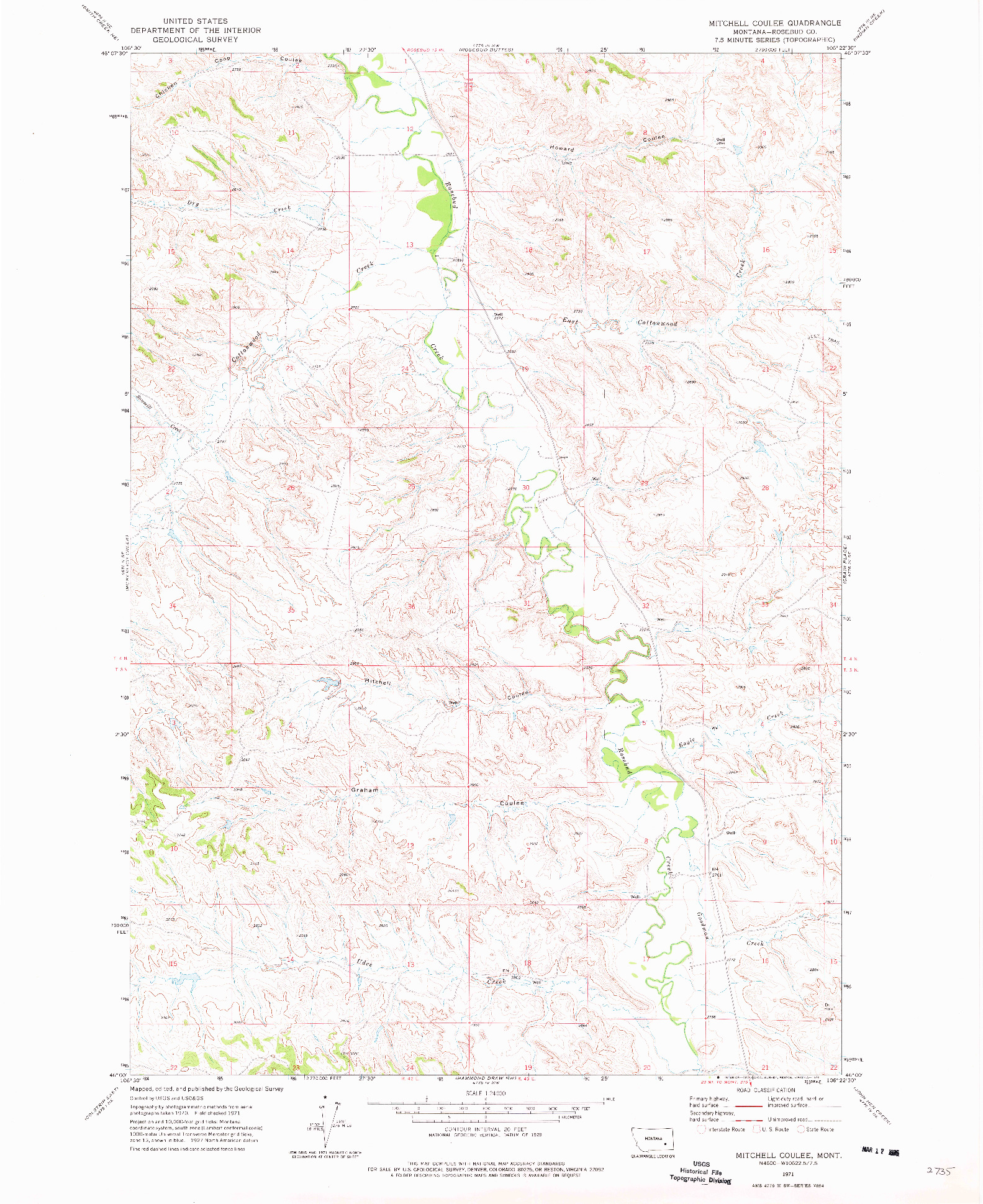 USGS 1:24000-SCALE QUADRANGLE FOR MITCHELL COULEE, MT 1971