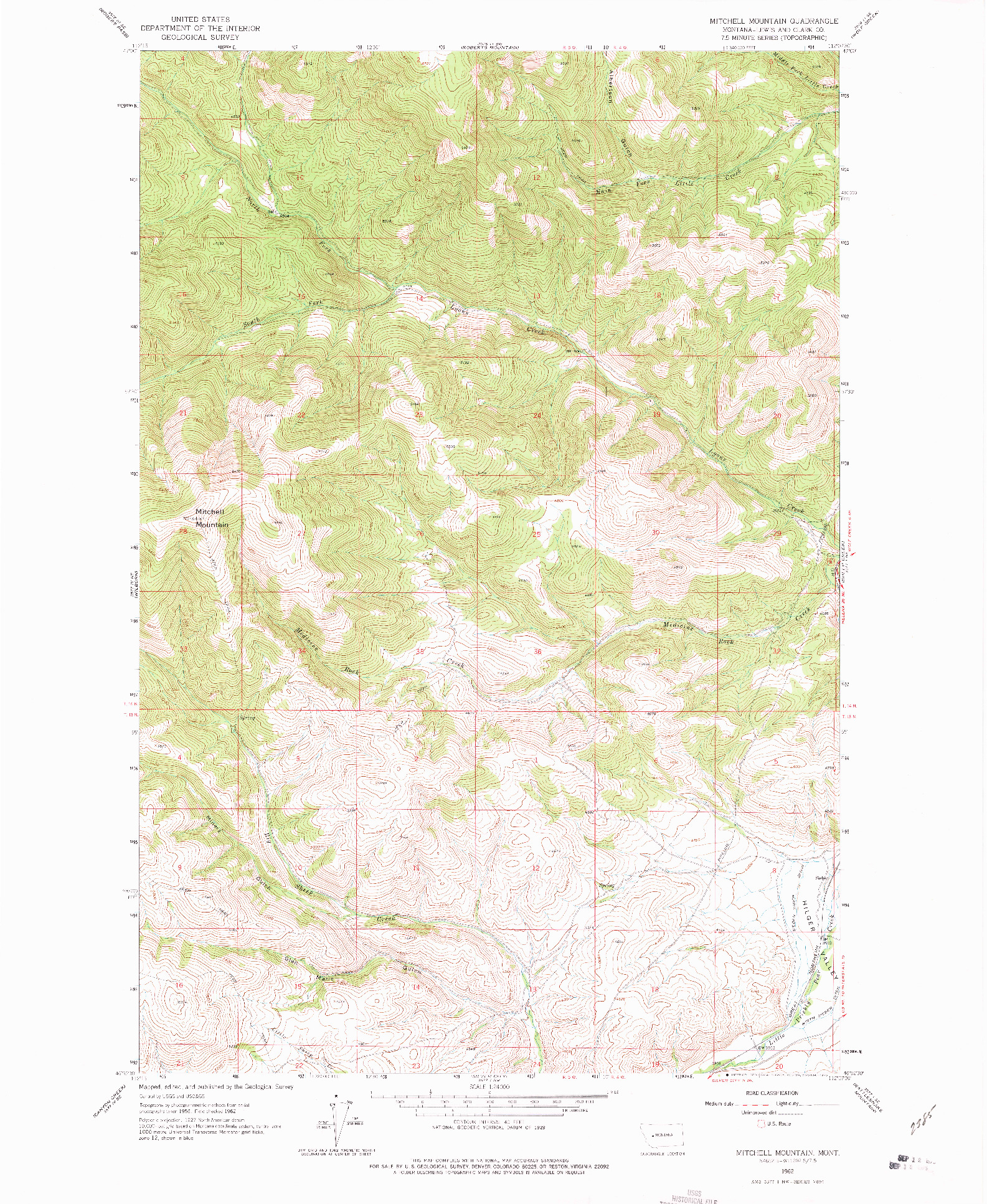 USGS 1:24000-SCALE QUADRANGLE FOR MITCHELL MOUNTAIN, MT 1962
