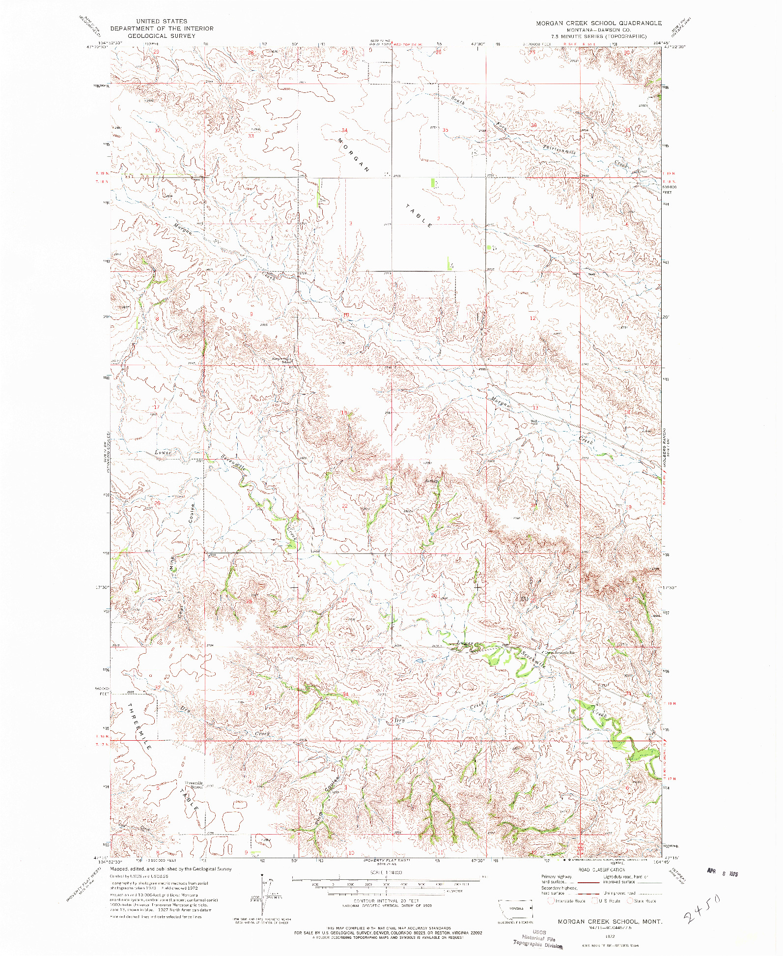 USGS 1:24000-SCALE QUADRANGLE FOR MORGAN CREEK SCHOOL, MT 1972