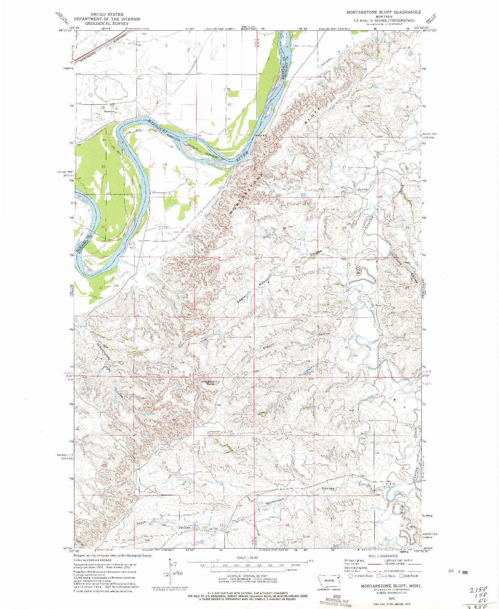 USGS 1:24000-SCALE QUADRANGLE FOR MORTARSTONE BLUFF, MT 1972