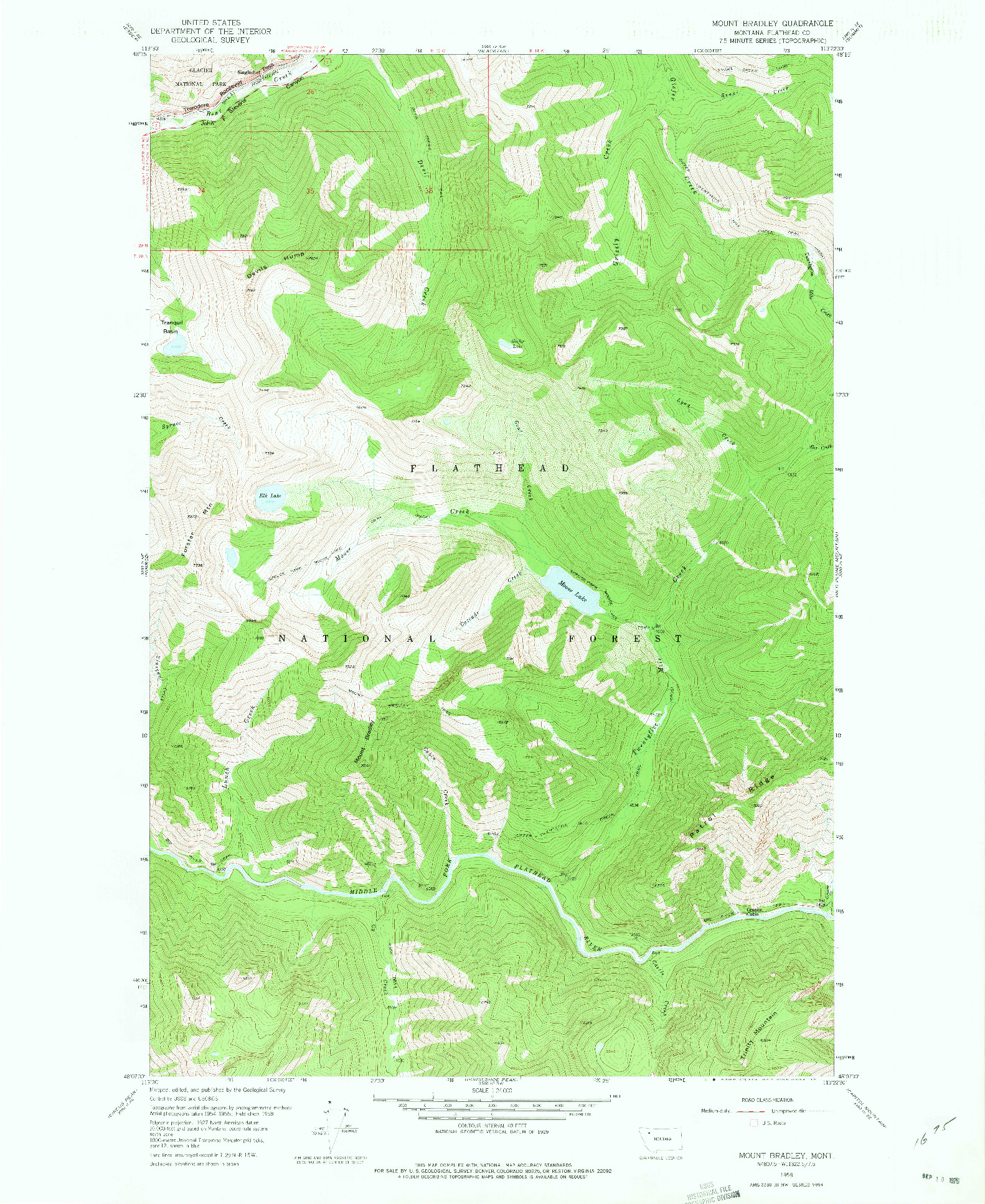 USGS 1:24000-SCALE QUADRANGLE FOR MOUNT BRADLEY, MT 1958