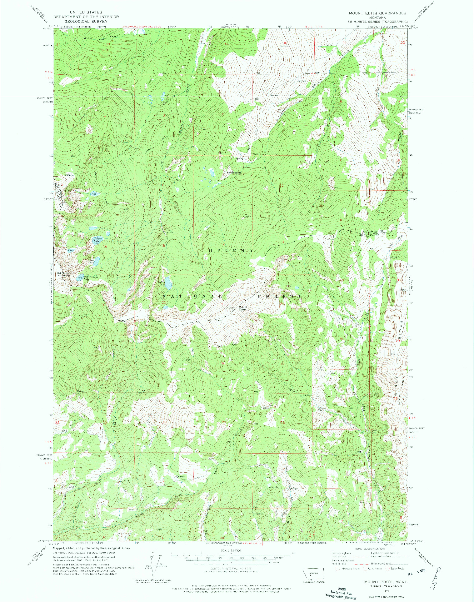 USGS 1:24000-SCALE QUADRANGLE FOR MOUNT EDITH, MT 1971