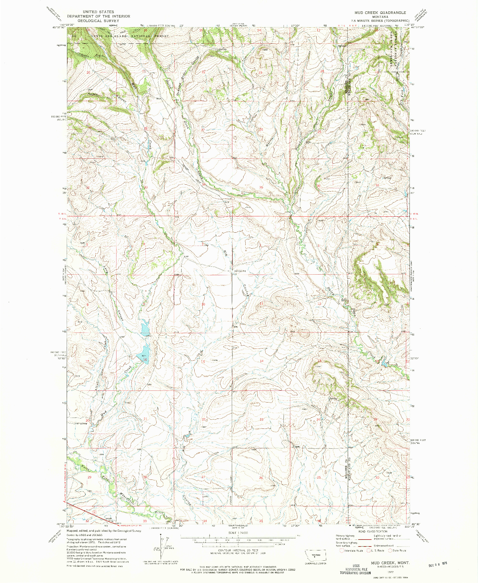 USGS 1:24000-SCALE QUADRANGLE FOR MUD CREEK, MT 1972