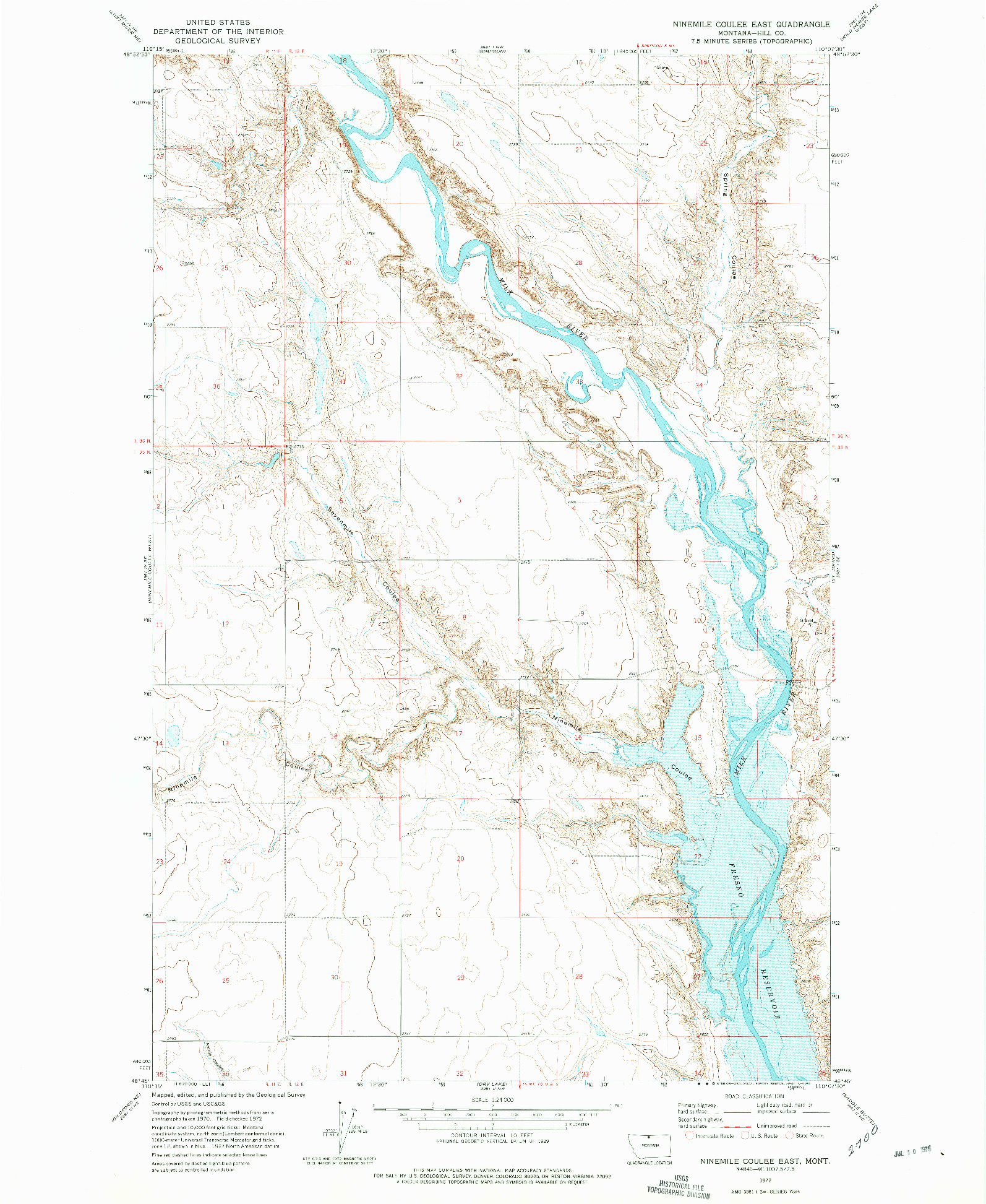 USGS 1:24000-SCALE QUADRANGLE FOR NINEMILE COULEE EAST, MT 1972