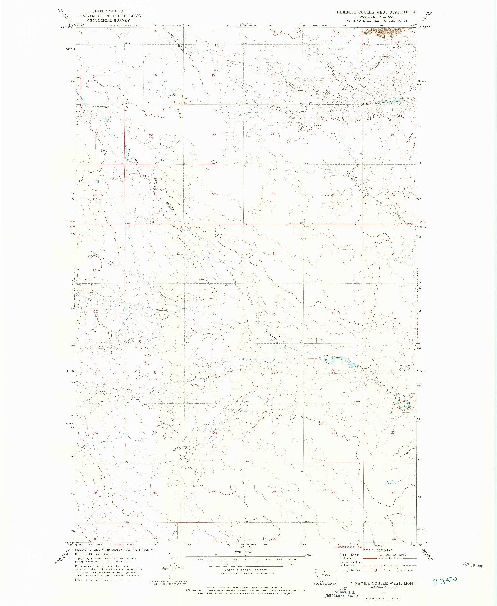 USGS 1:24000-SCALE QUADRANGLE FOR NINEMILE COULEE WEST, MT 1972