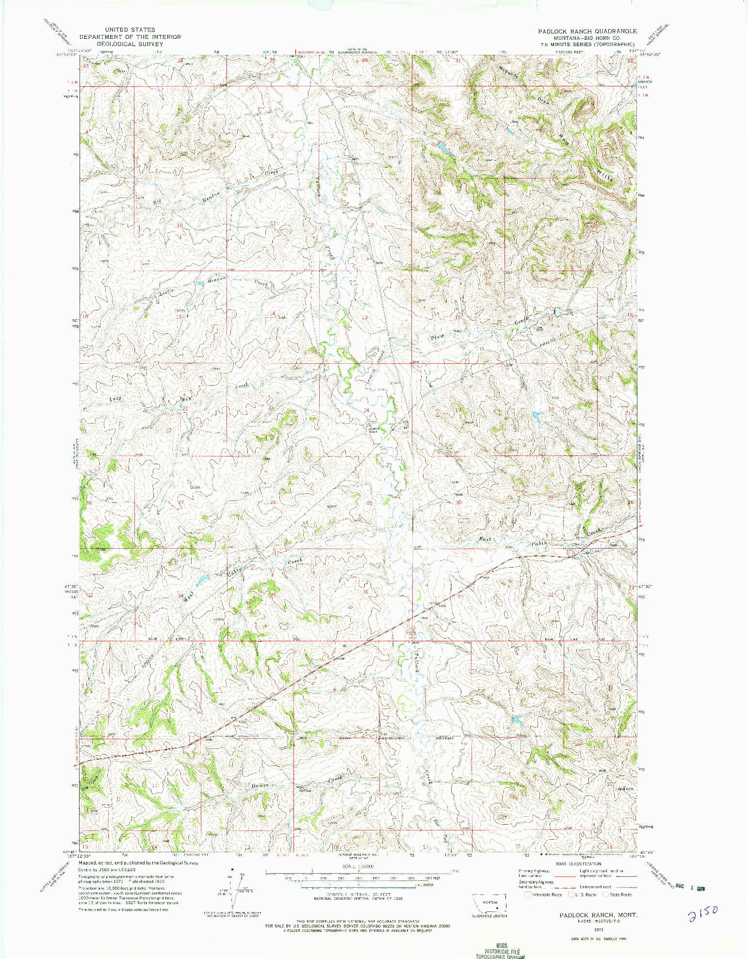 USGS 1:24000-SCALE QUADRANGLE FOR PADLOCK RANCH, MT 1972