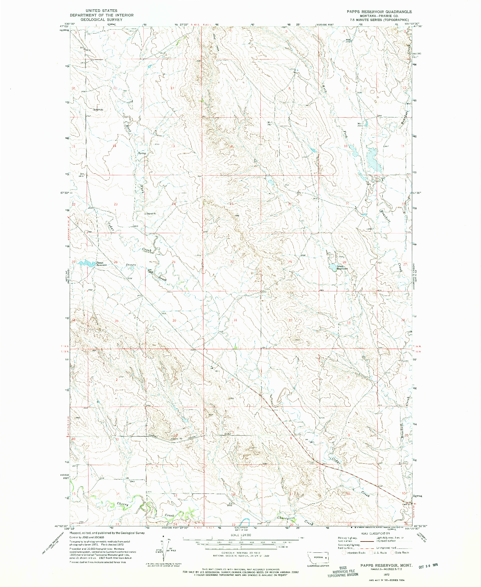 USGS 1:24000-SCALE QUADRANGLE FOR PAPPS RESERVOIR, MT 1972
