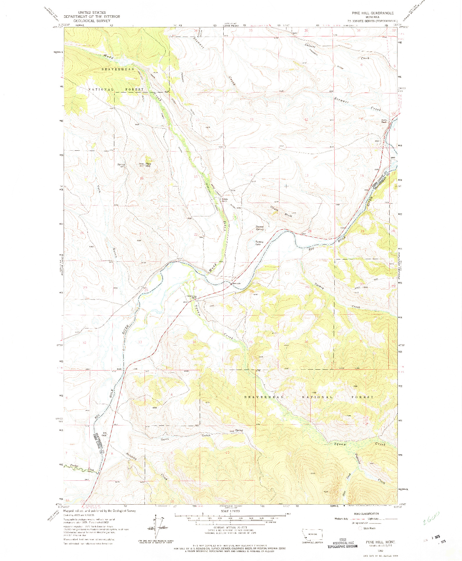 USGS 1:24000-SCALE QUADRANGLE FOR PINE HILL, MT 1962