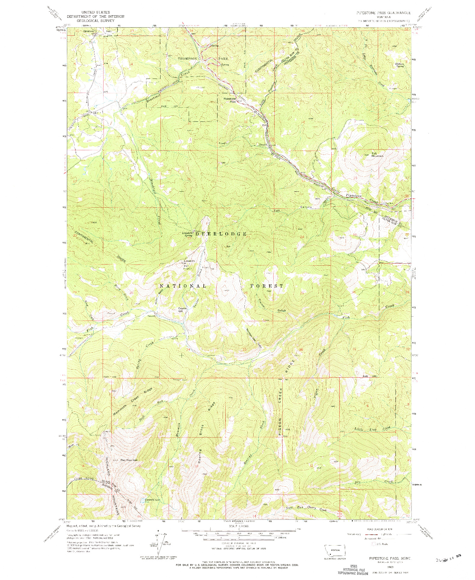 USGS 1:24000-SCALE QUADRANGLE FOR PIPESTONE PASS, MT 1963