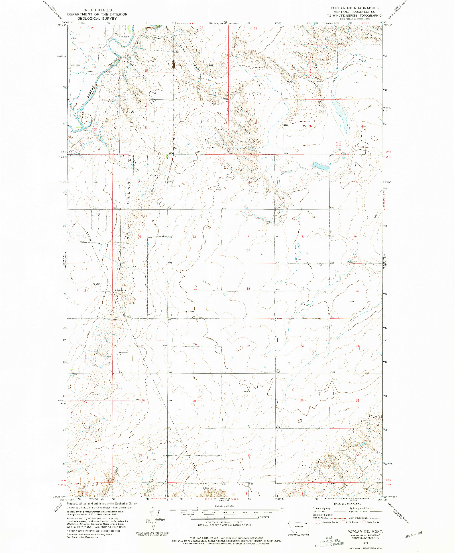 USGS 1:24000-SCALE QUADRANGLE FOR POPLAR NE, MT 1972