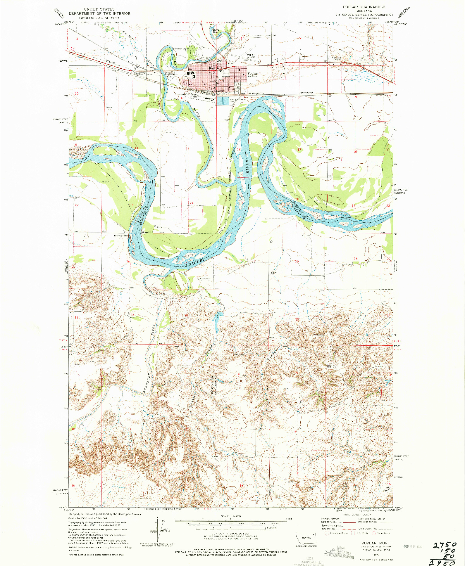 USGS 1:24000-SCALE QUADRANGLE FOR POPLAR, MT 1972