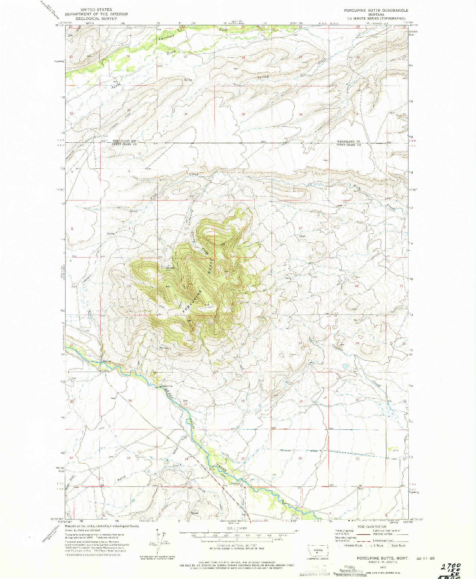 USGS 1:24000-SCALE QUADRANGLE FOR PORCUPINE BUTTE, MT 1972