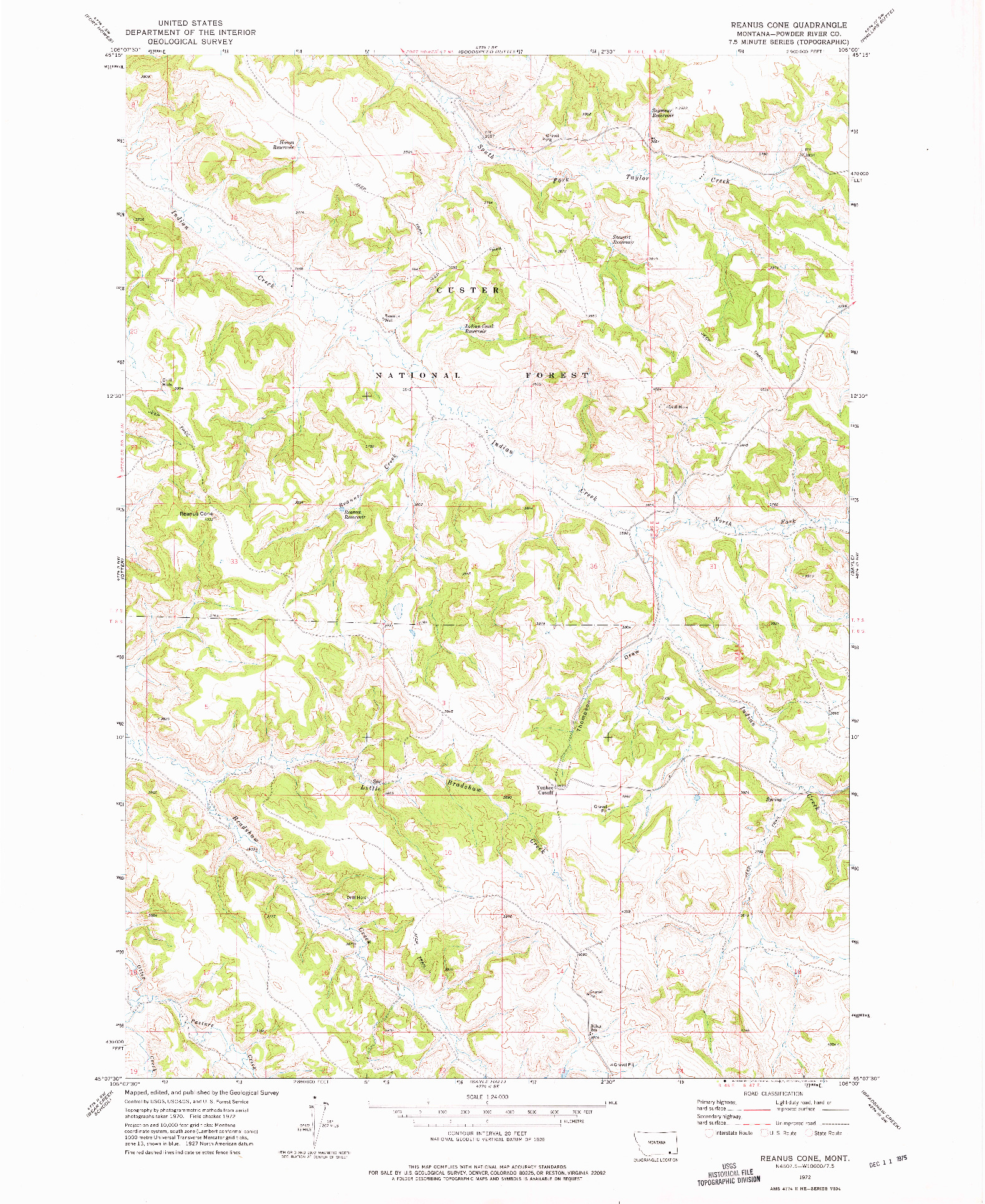 USGS 1:24000-SCALE QUADRANGLE FOR REANUS CONE, MT 1972