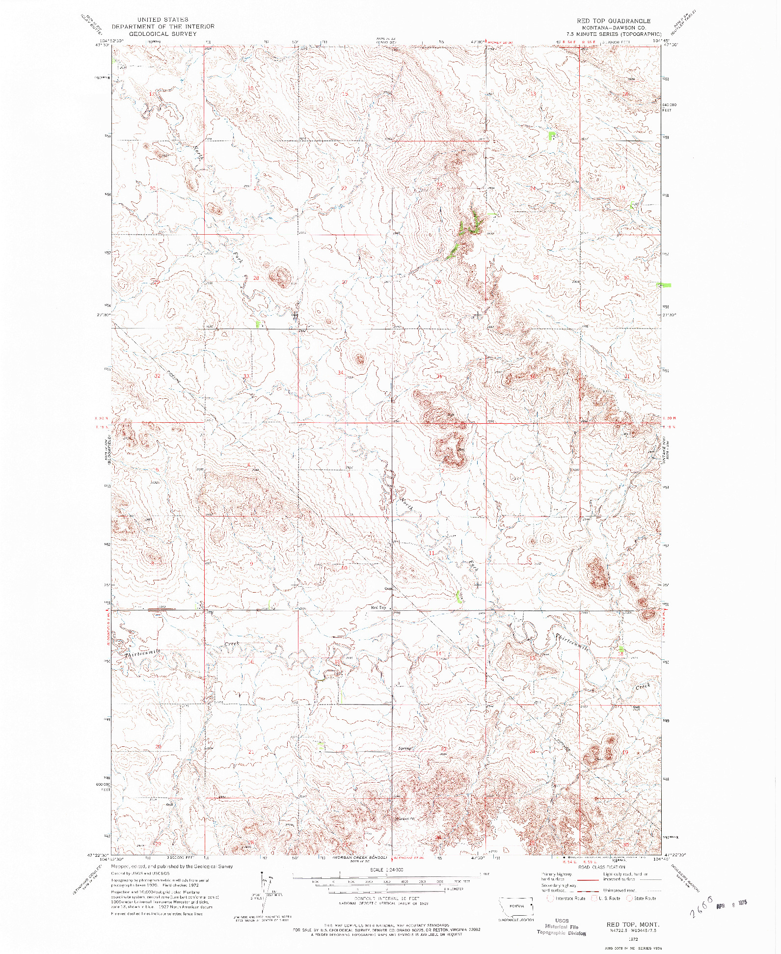 USGS 1:24000-SCALE QUADRANGLE FOR RED TOP, MT 1972