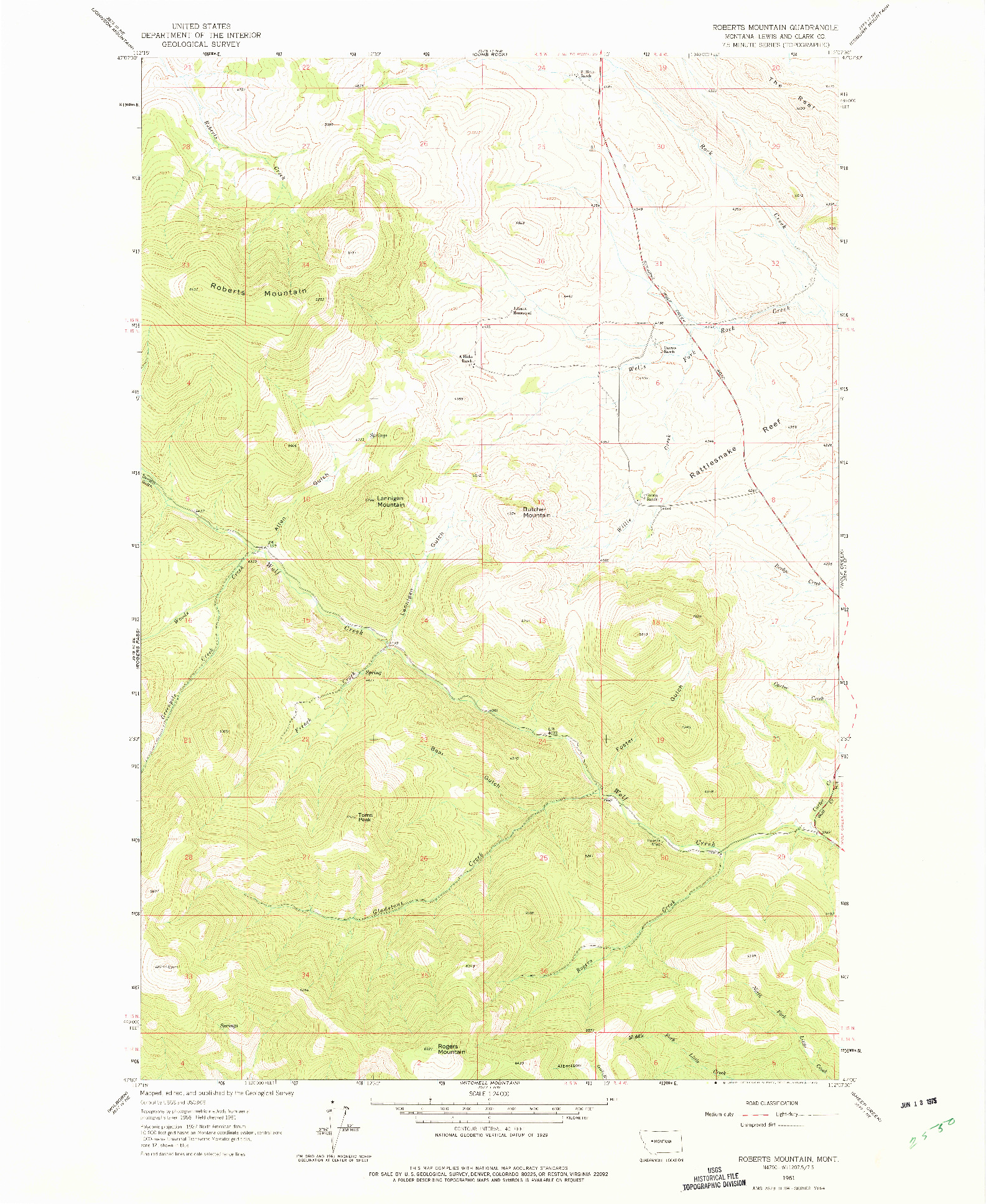 USGS 1:24000-SCALE QUADRANGLE FOR ROBERTS MOUNTAIN, MT 1961