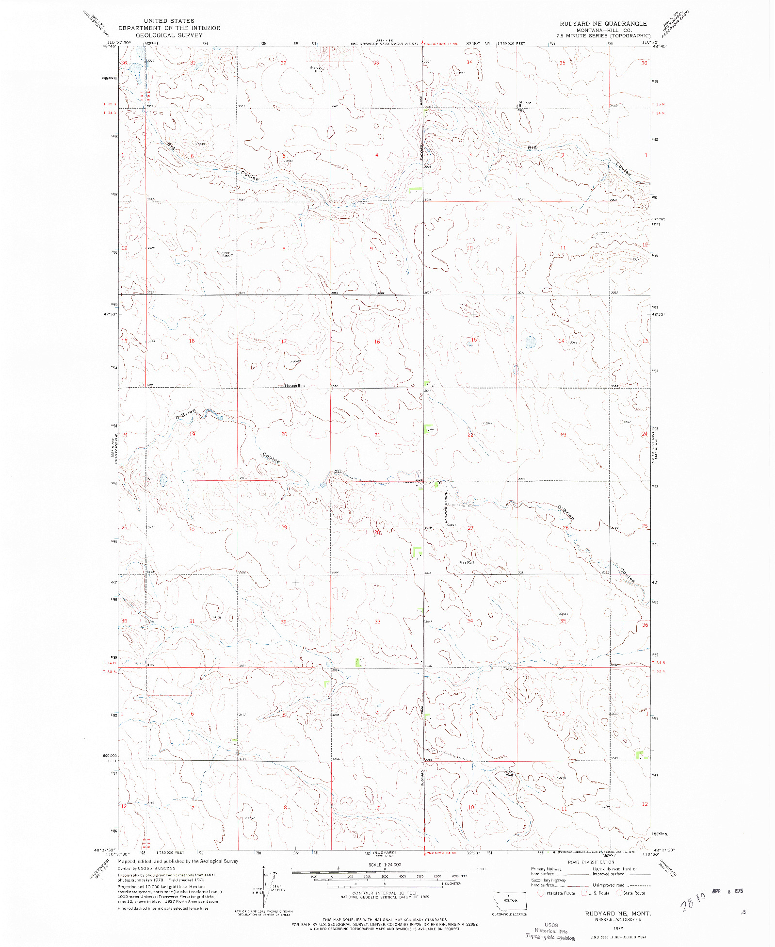 USGS 1:24000-SCALE QUADRANGLE FOR RUDYARD NE, MT 1972