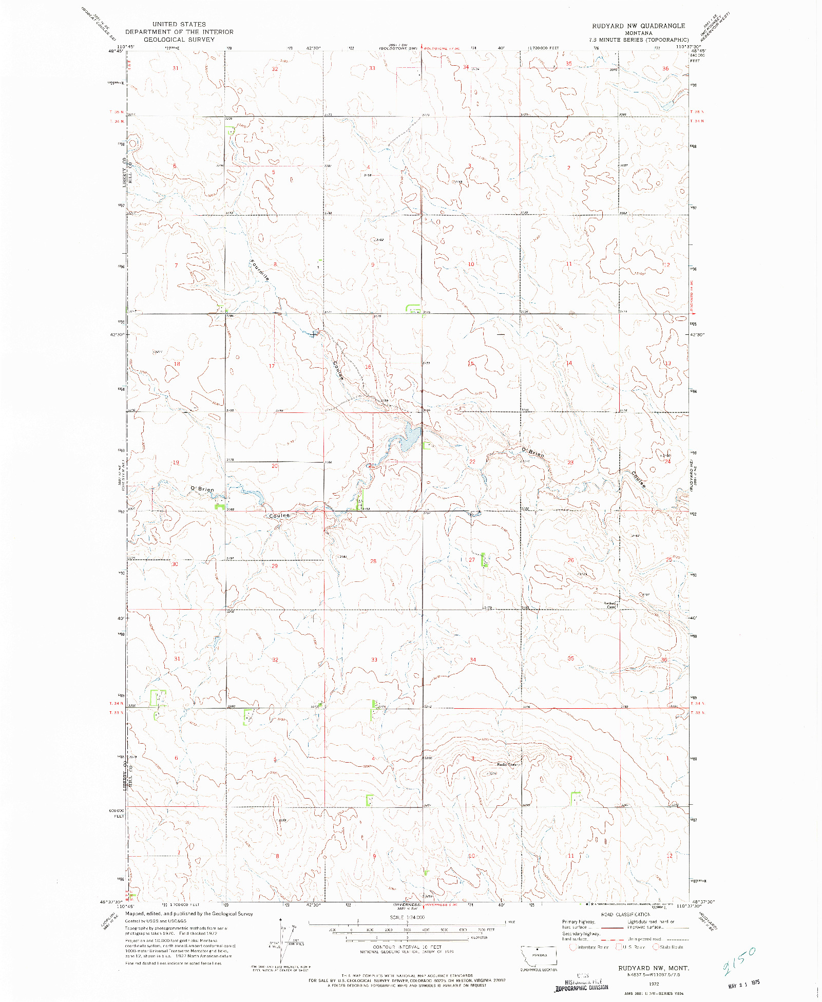 USGS 1:24000-SCALE QUADRANGLE FOR RUDYARD NW, MT 1972