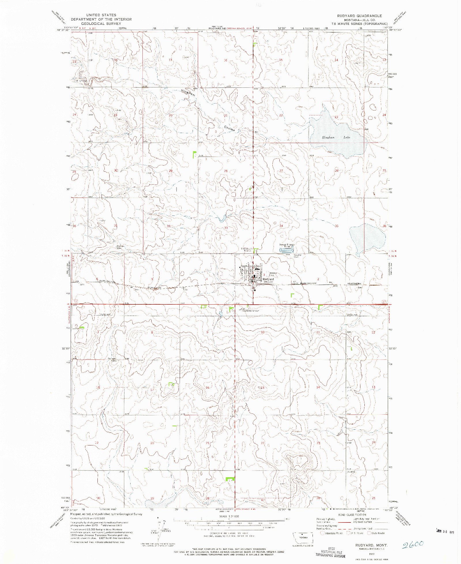 USGS 1:24000-SCALE QUADRANGLE FOR RUDYARD, MT 1972