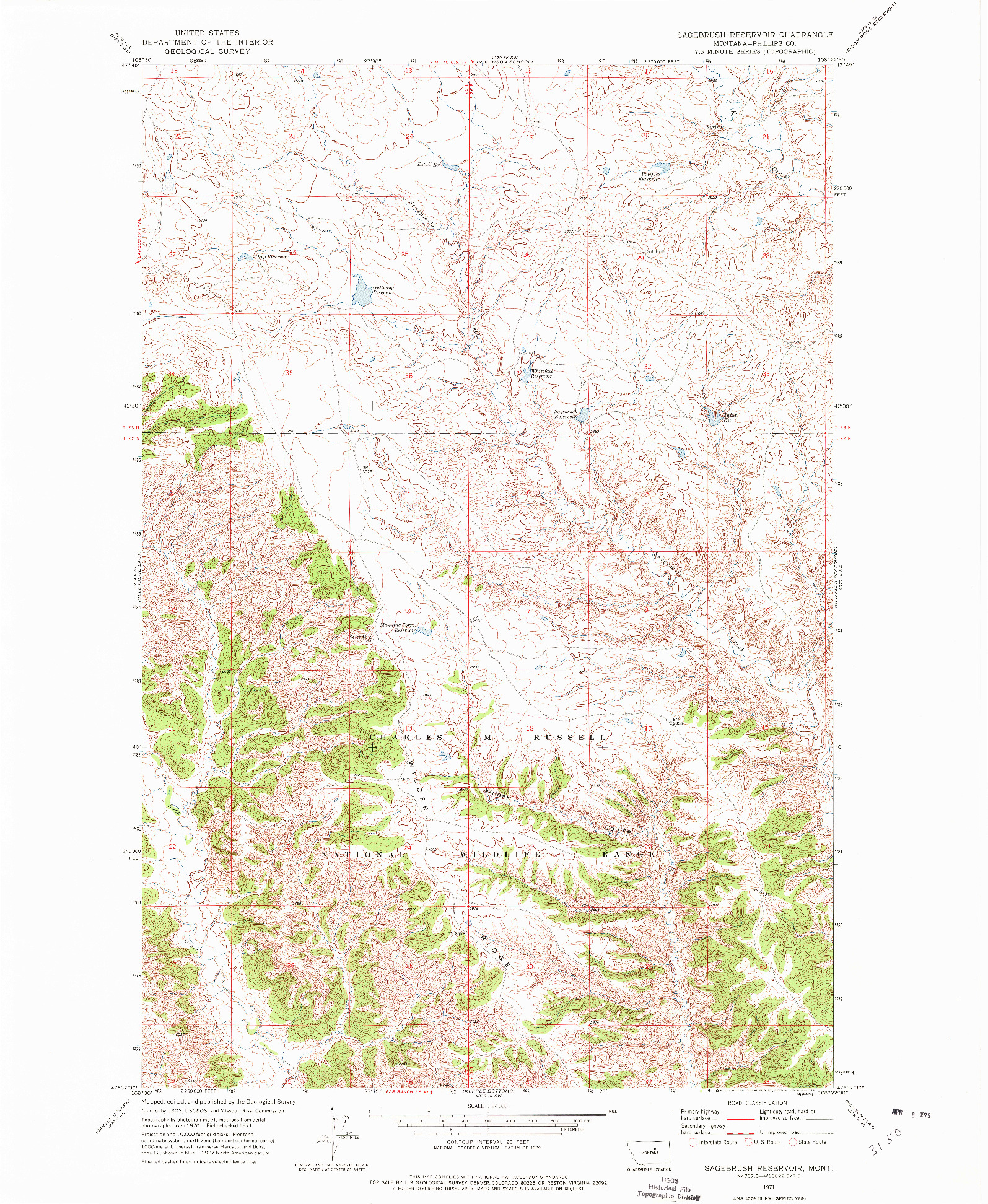 USGS 1:24000-SCALE QUADRANGLE FOR SAGEBRUSH RESERVOIR, MT 1971