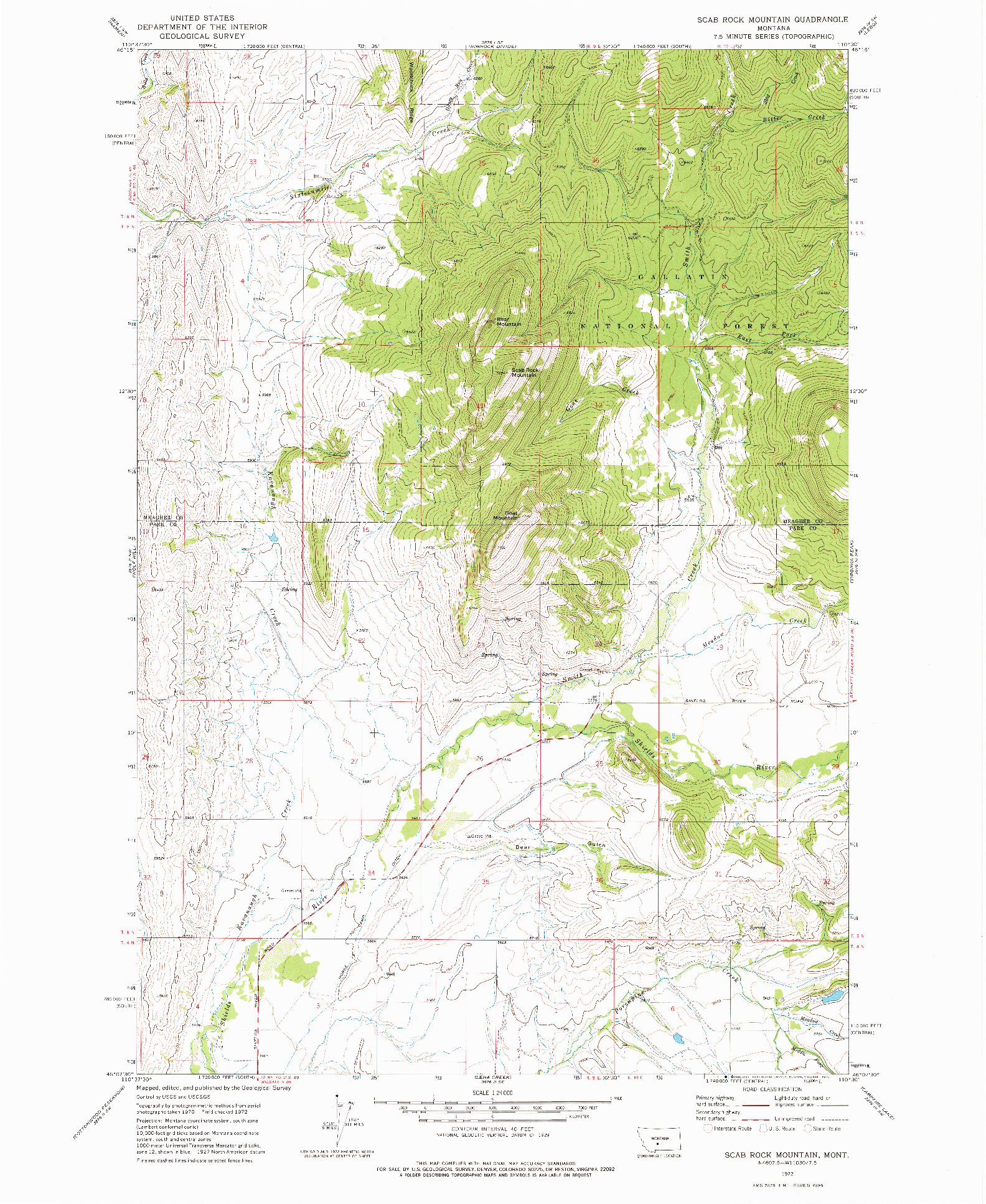 USGS 1:24000-SCALE QUADRANGLE FOR SCAB ROCK MOUNTAIN, MT 1972