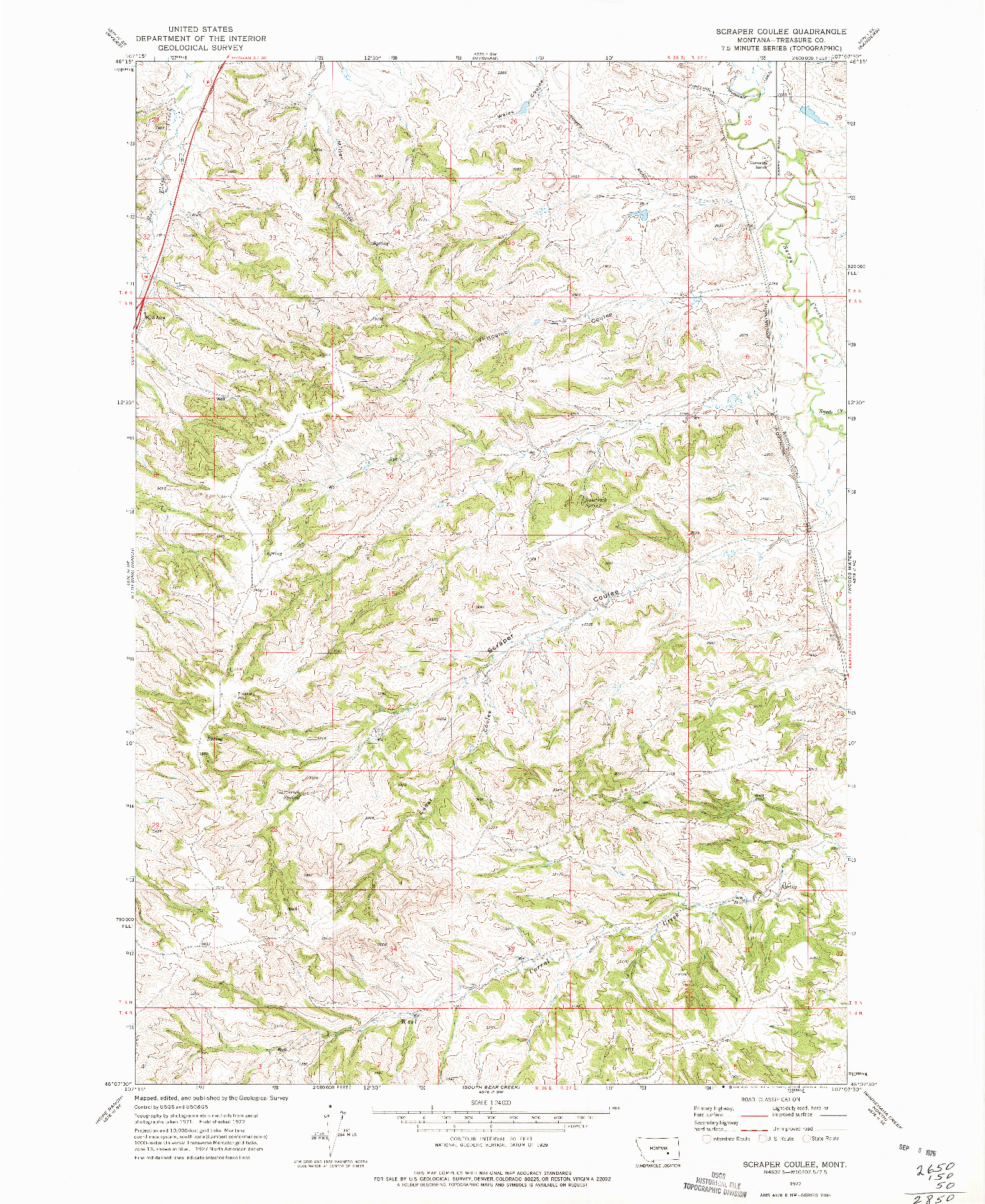 USGS 1:24000-SCALE QUADRANGLE FOR SCRAPER COULEE, MT 1972