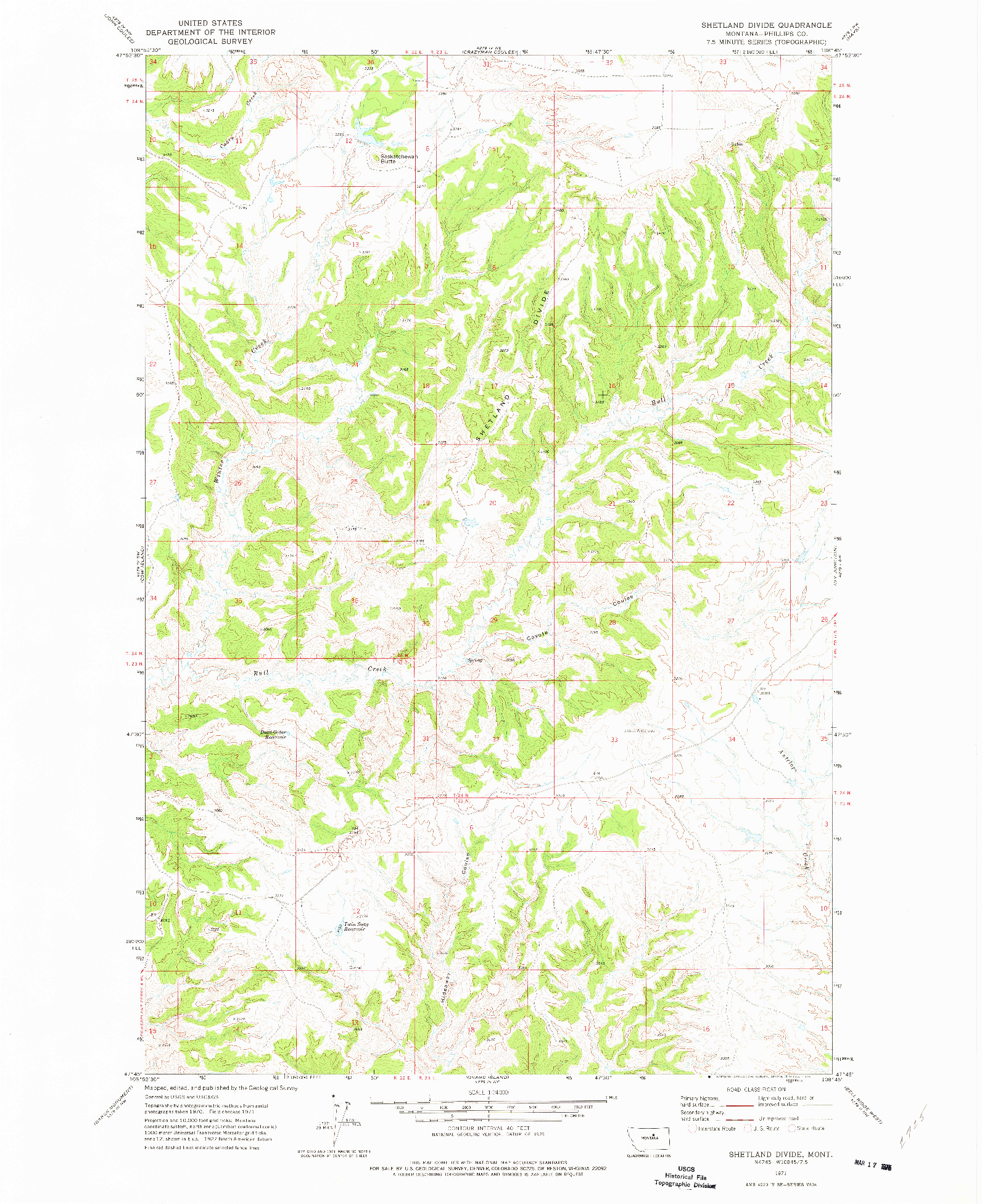 USGS 1:24000-SCALE QUADRANGLE FOR SHETLAND DIVIDE, MT 1971